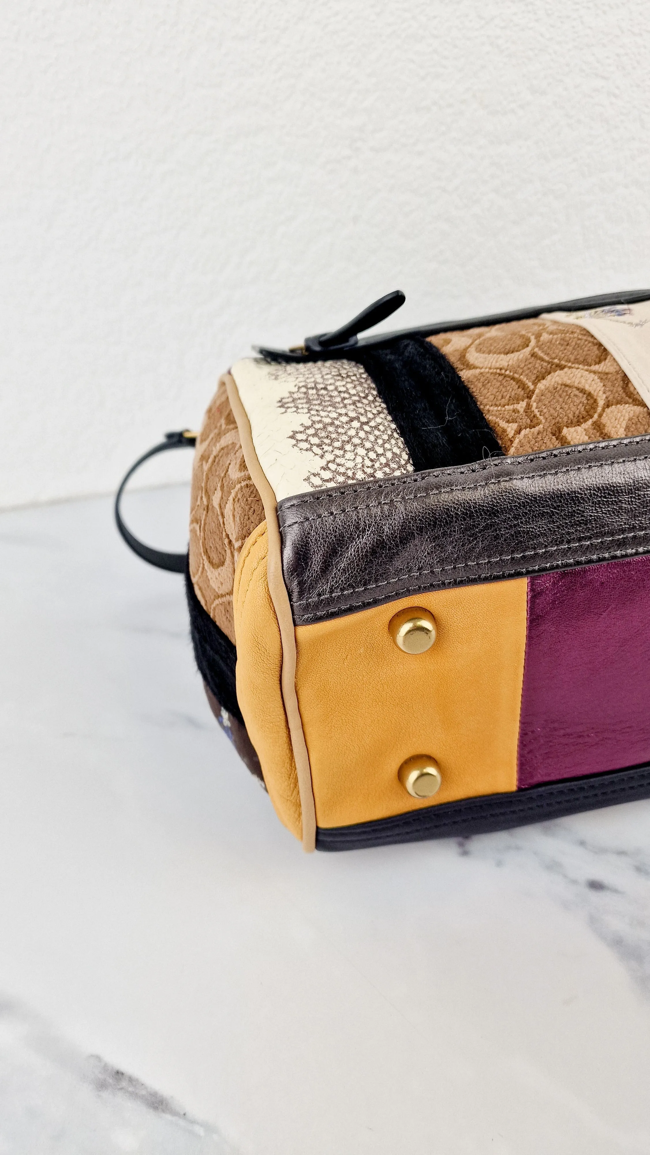 Coach 1941 Shuffle Multi Stripe Jacquard Sample Bag in Limited Edition - Patchwork Panelled Colorblock Leather Pink & Brown Duffle Bag Coach Signature