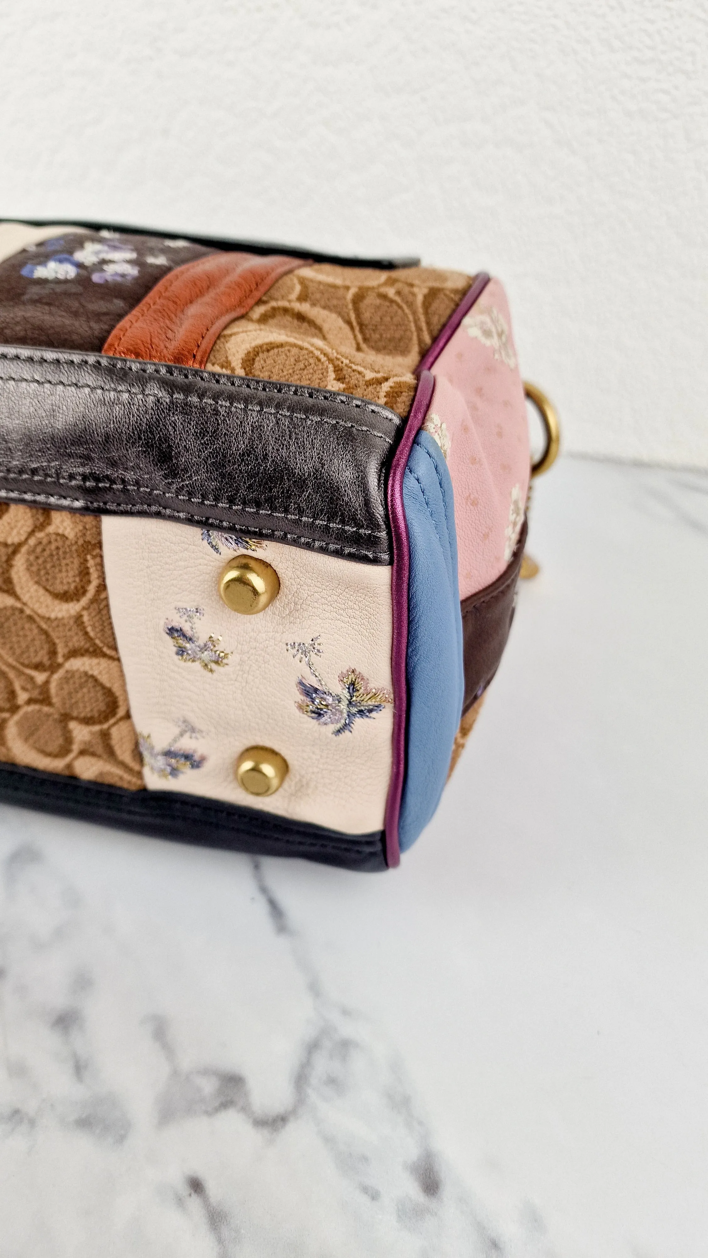 Coach 1941 Shuffle Multi Stripe Jacquard Sample Bag in Limited Edition - Patchwork Panelled Colorblock Leather Pink & Brown Duffle Bag Coach Signature