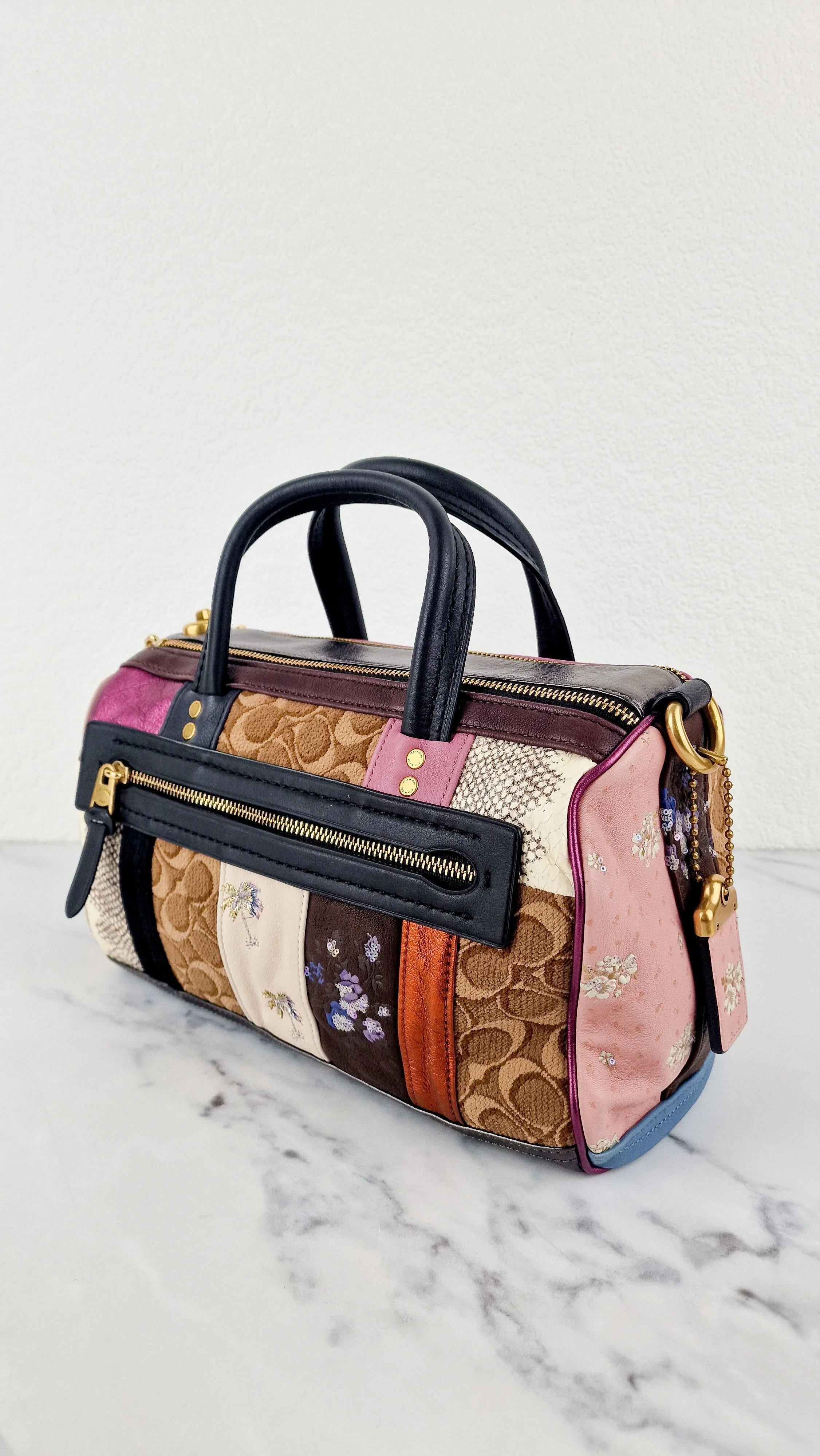 Coach 1941 Shuffle Multi Stripe Jacquard Sample Bag in Limited Edition - Patchwork Panelled Colorblock Leather Pink & Brown Duffle Bag Coach Signature