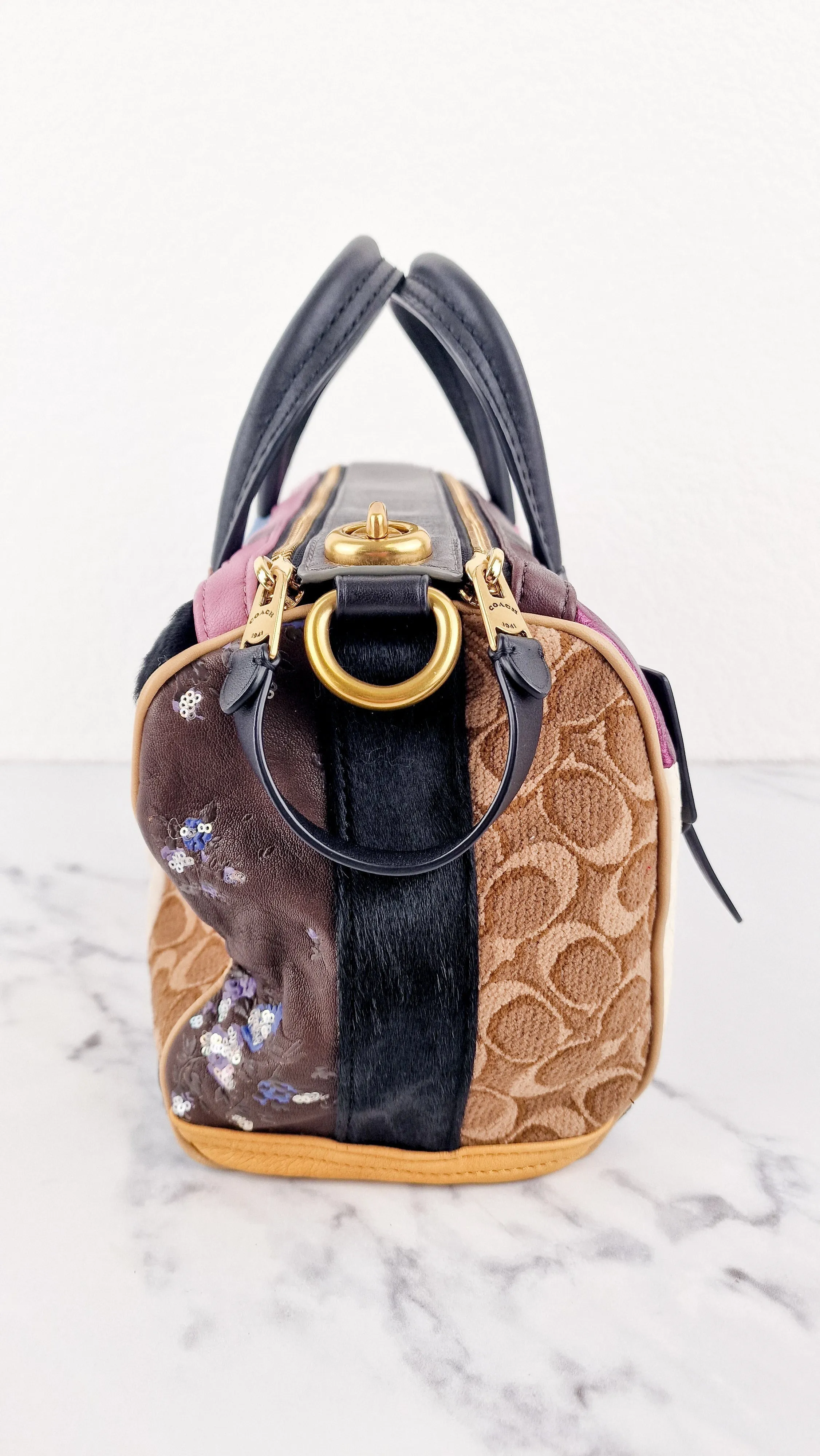 Coach 1941 Shuffle Multi Stripe Jacquard Sample Bag in Limited Edition - Patchwork Panelled Colorblock Leather Pink & Brown Duffle Bag Coach Signature