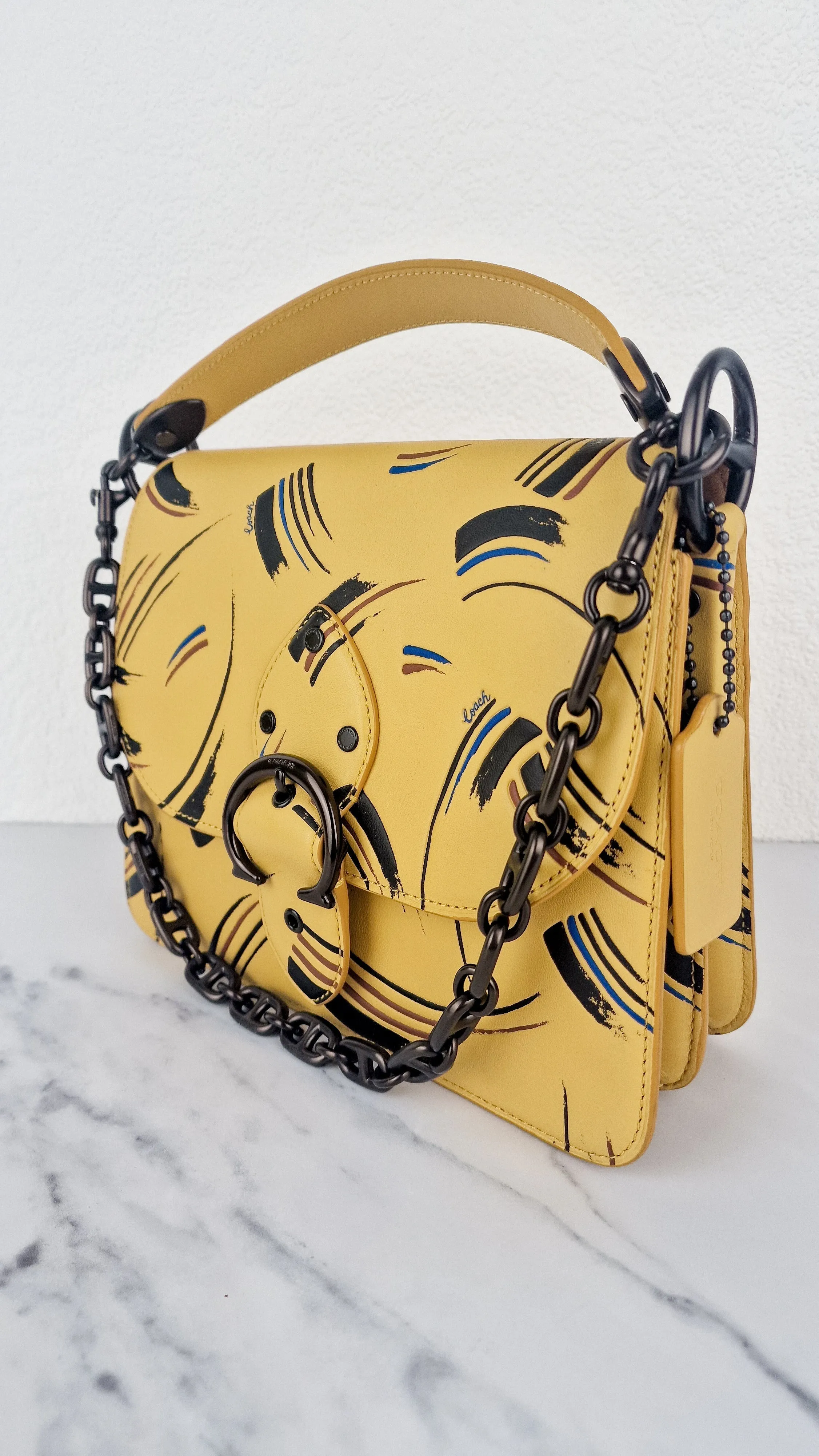 Coach Beat Shoulder Bag RARE Sample Bag With Yellow Brushstroke Pattern Smooth Leather Crossbody Handbag