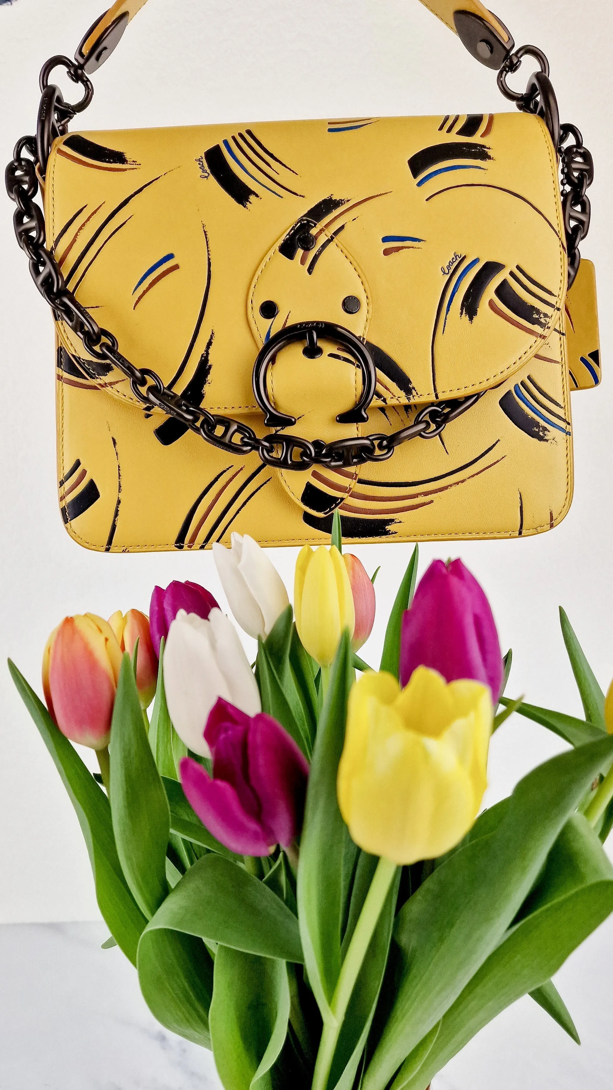 Coach Beat Shoulder Bag RARE Sample Bag With Yellow Brushstroke Pattern Smooth Leather Crossbody Handbag