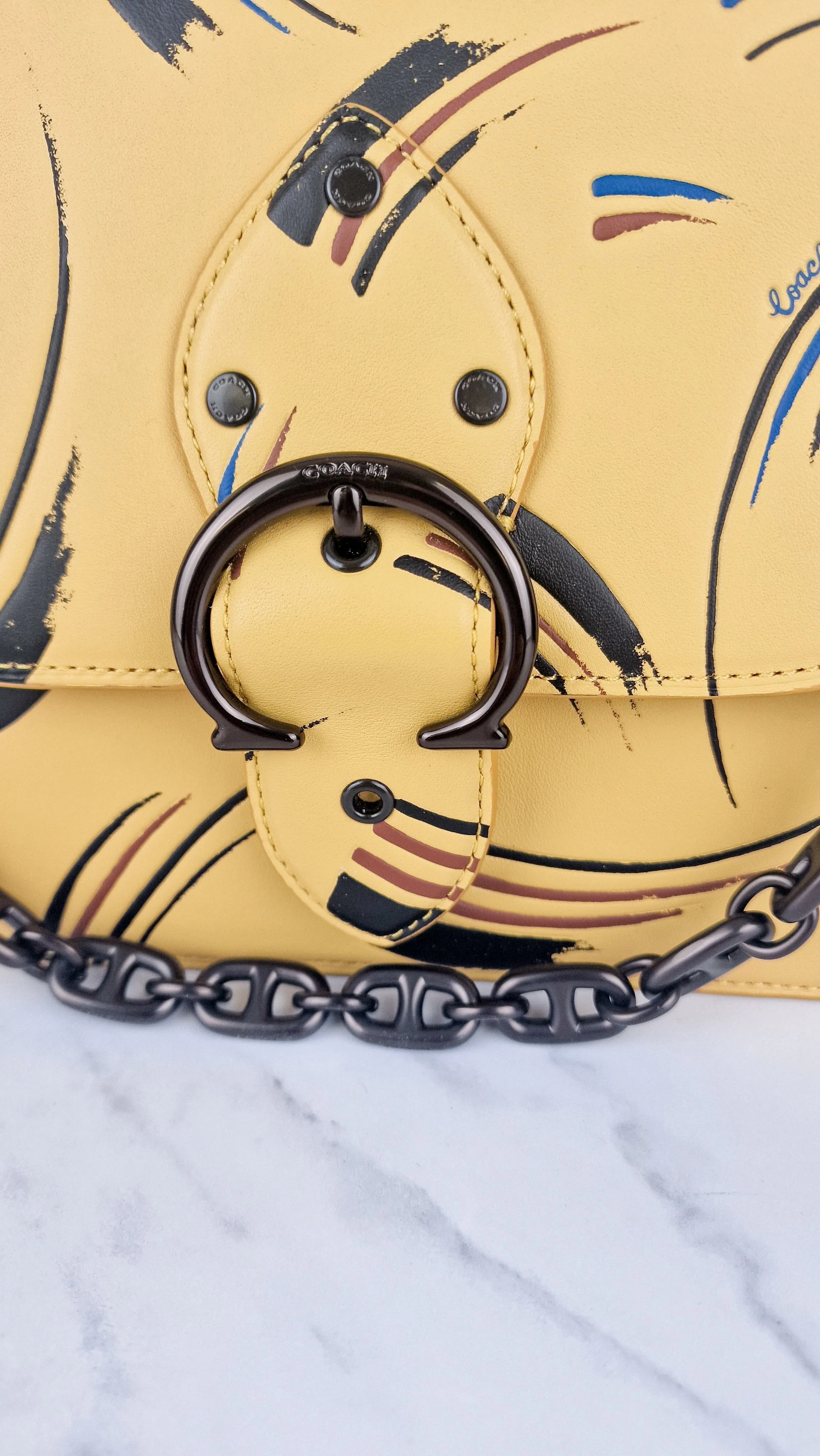 Coach Beat Shoulder Bag RARE Sample Bag With Yellow Brushstroke Pattern Smooth Leather Crossbody Handbag