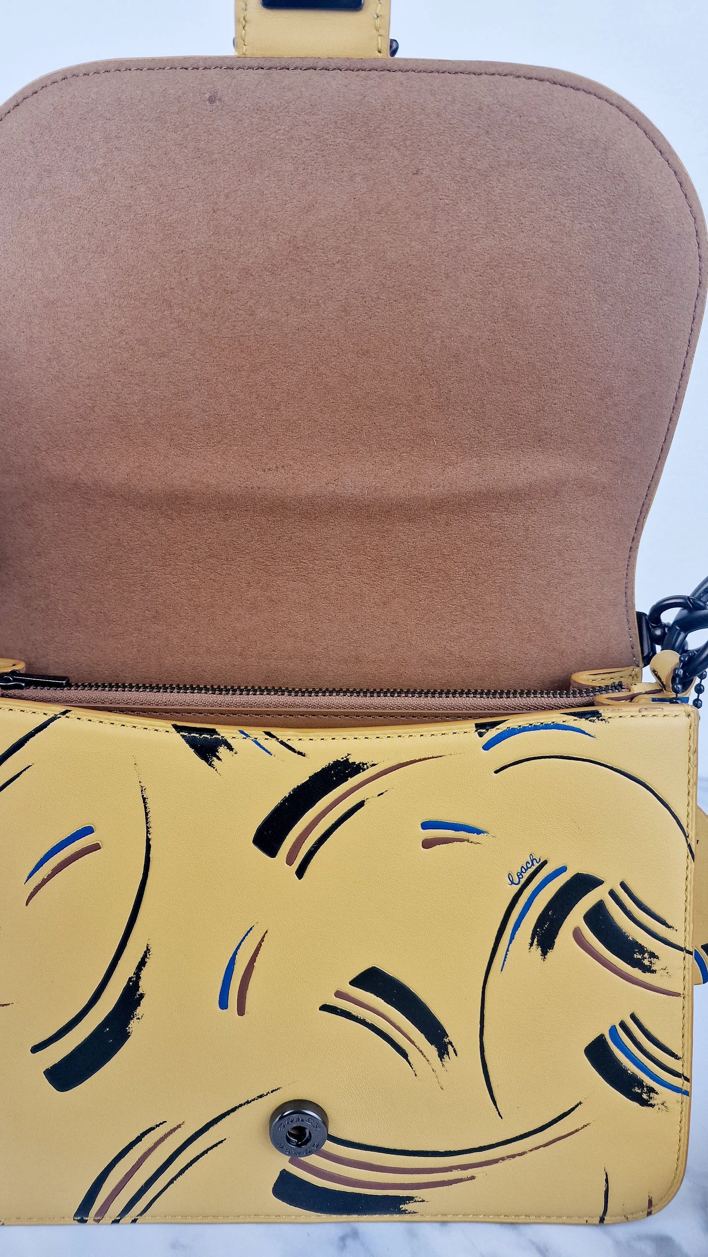 Coach Beat Shoulder Bag RARE Sample Bag With Yellow Brushstroke Pattern Smooth Leather Crossbody Handbag