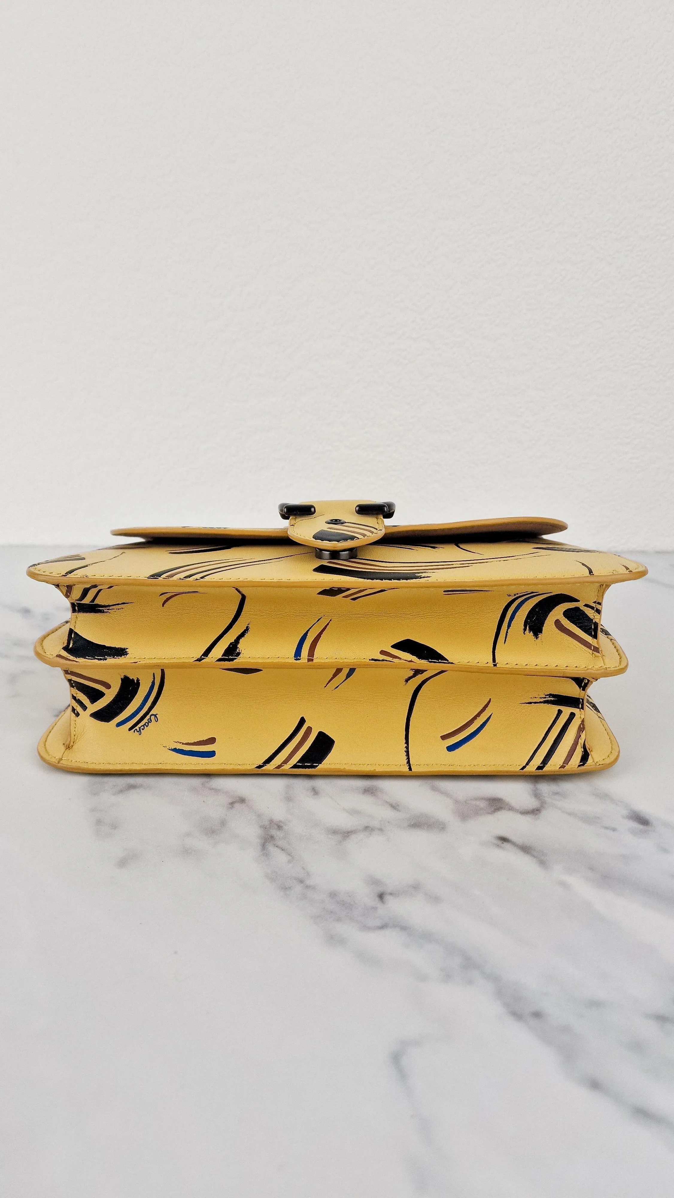 Coach Beat Shoulder Bag RARE Sample Bag With Yellow Brushstroke Pattern Smooth Leather Crossbody Handbag