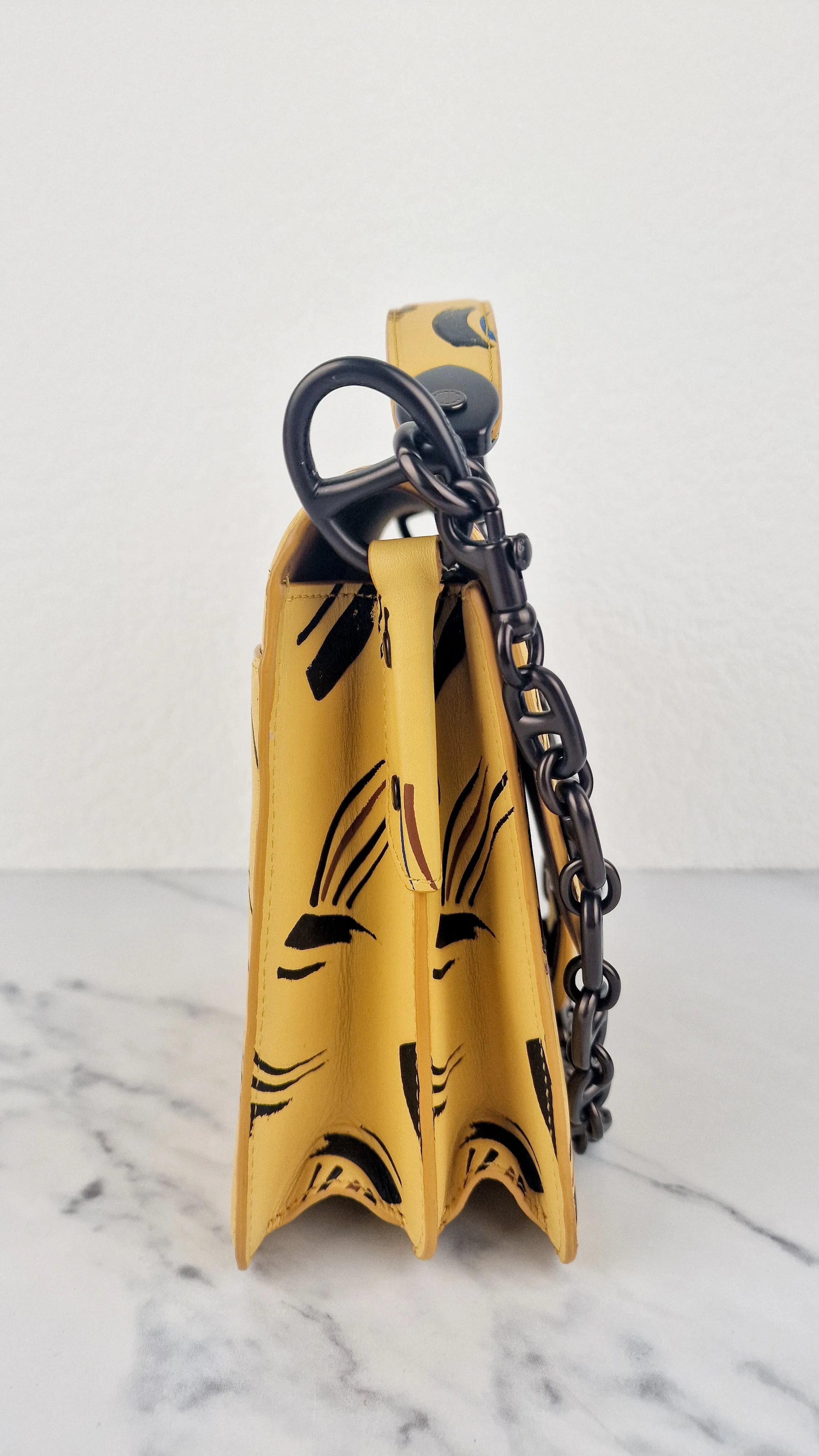 Coach Beat Shoulder Bag RARE Sample Bag With Yellow Brushstroke Pattern Smooth Leather Crossbody Handbag