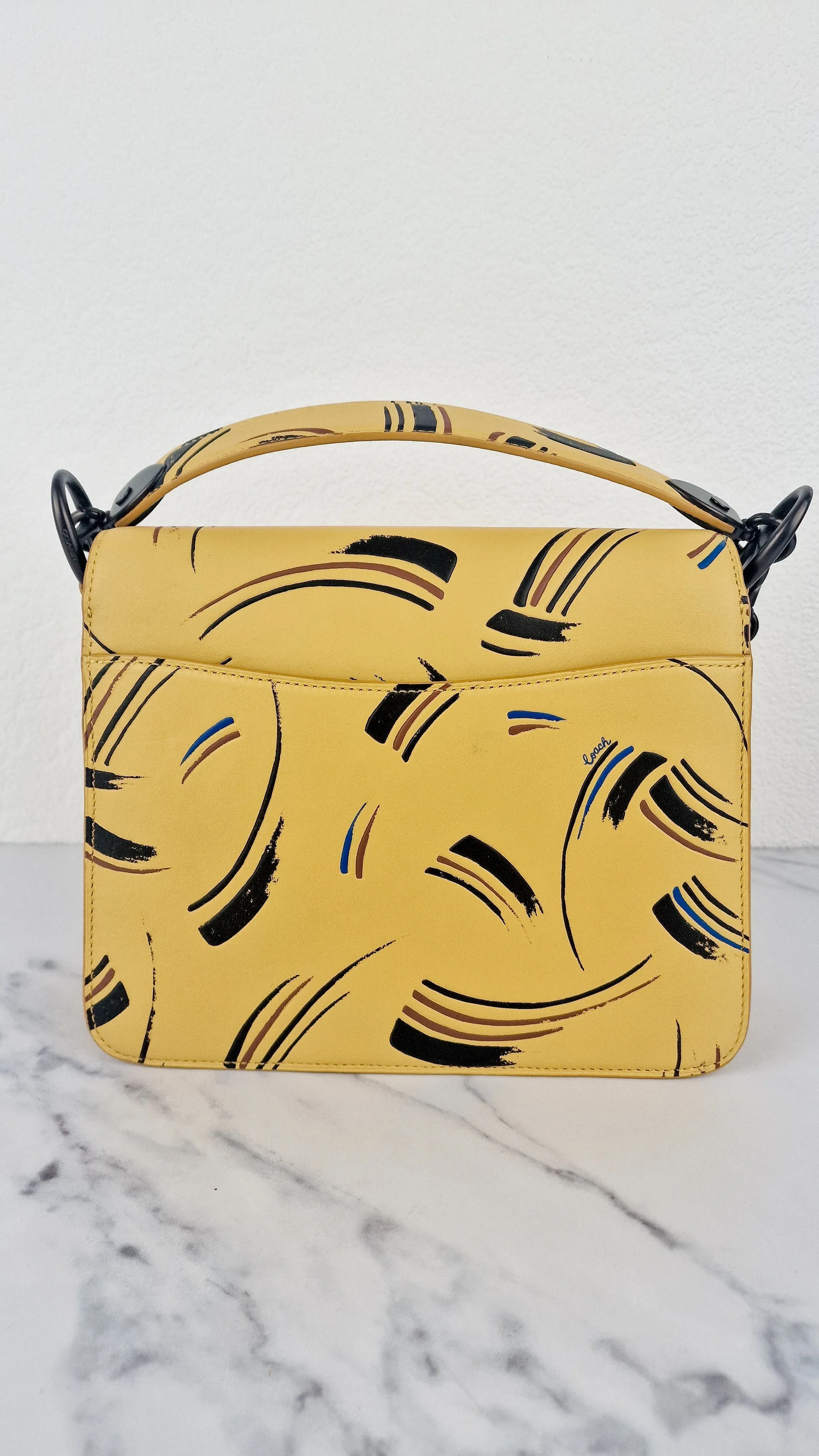Coach Beat Shoulder Bag RARE Sample Bag With Yellow Brushstroke Pattern Smooth Leather Crossbody Handbag