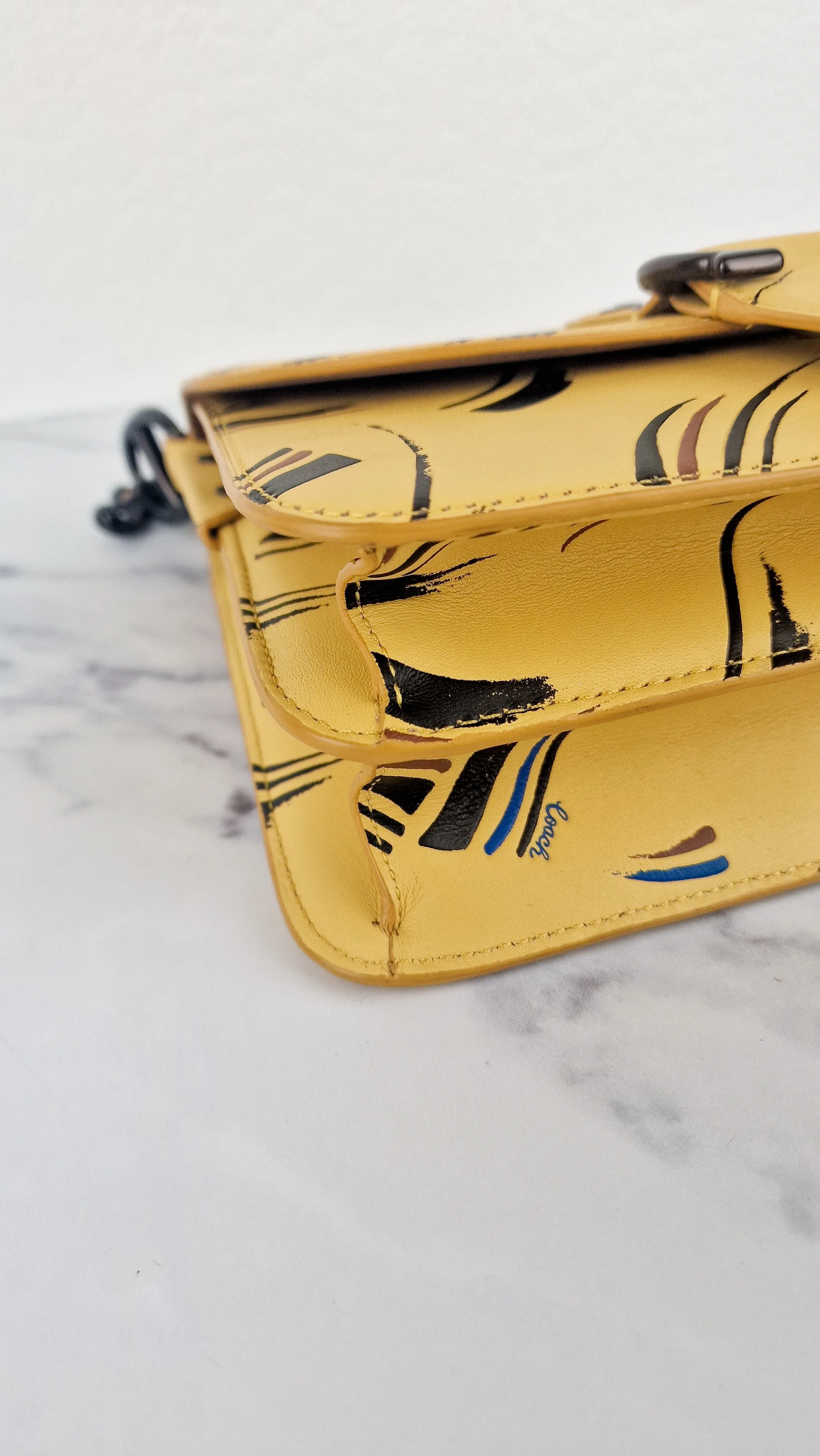 Coach Beat Shoulder Bag RARE Sample Bag With Yellow Brushstroke Pattern Smooth Leather Crossbody Handbag