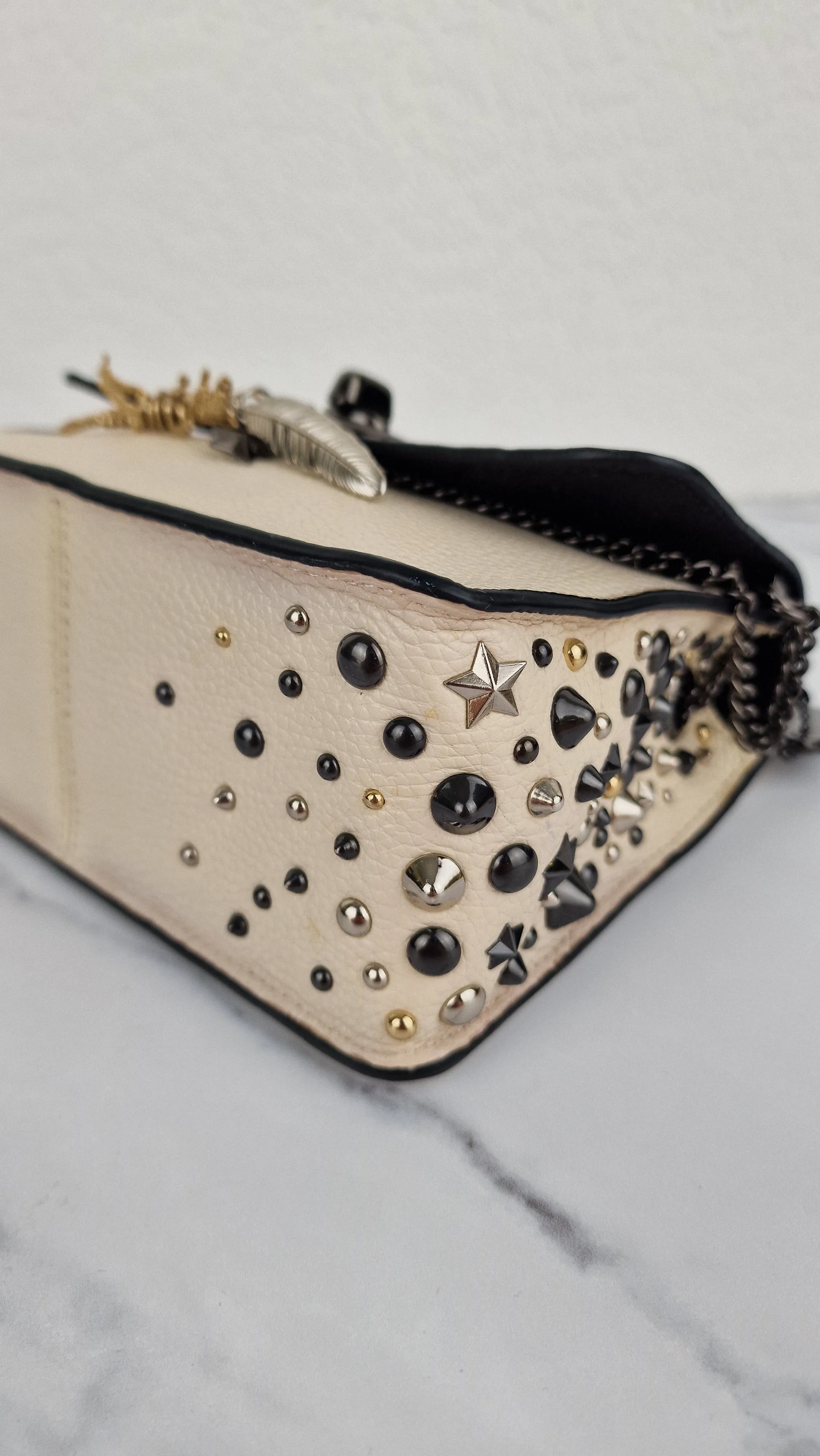 Coach Bowery Crossbody With Rebel Charm, Mixed Star Rivets & Yellow Floral Print - Chalk Pebble Leather & Gunmetal Hardware - Coach 59491