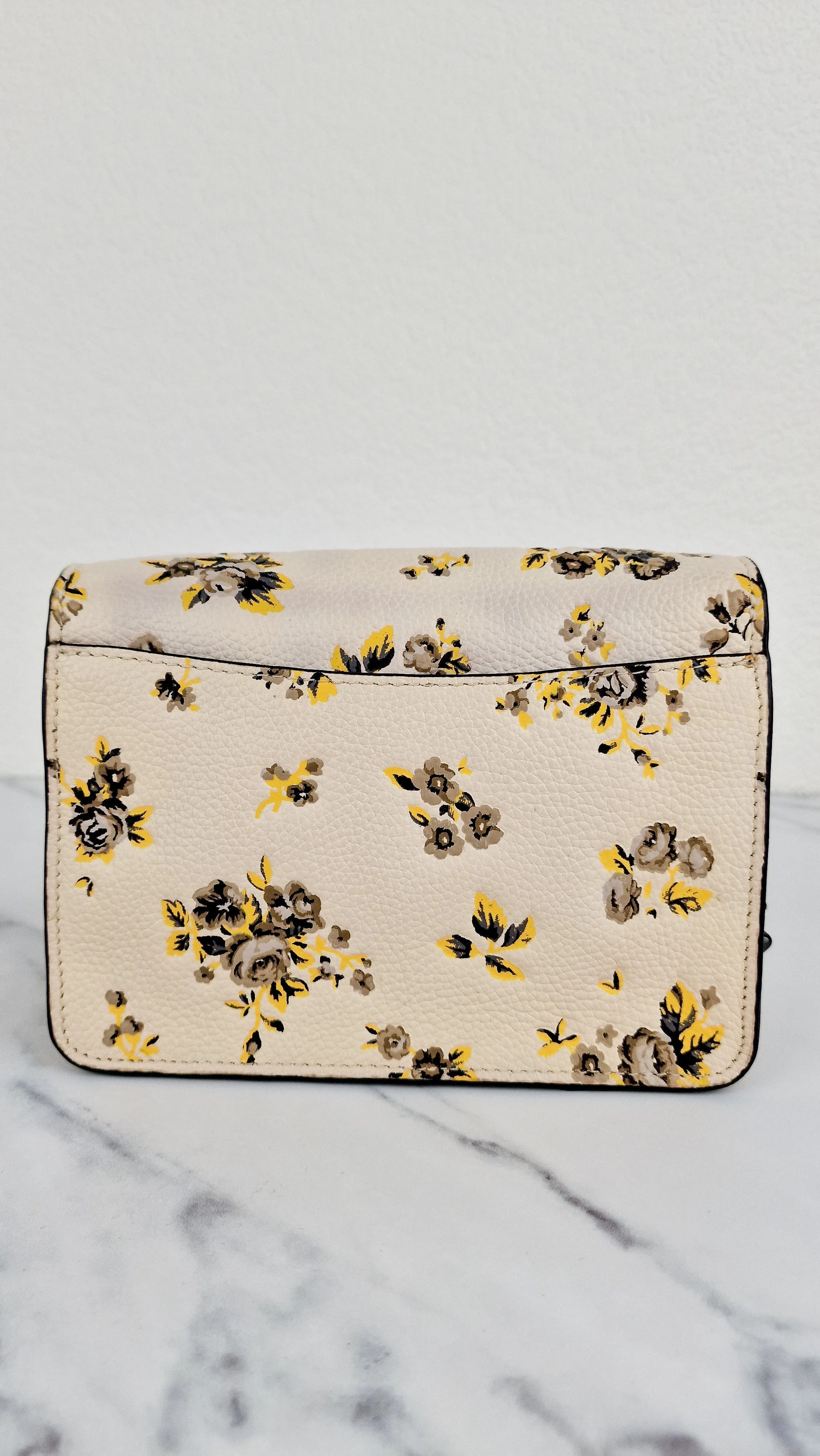Coach Bowery Crossbody With Rebel Charm, Mixed Star Rivets & Yellow Floral Print - Chalk Pebble Leather & Gunmetal Hardware - Coach 59491