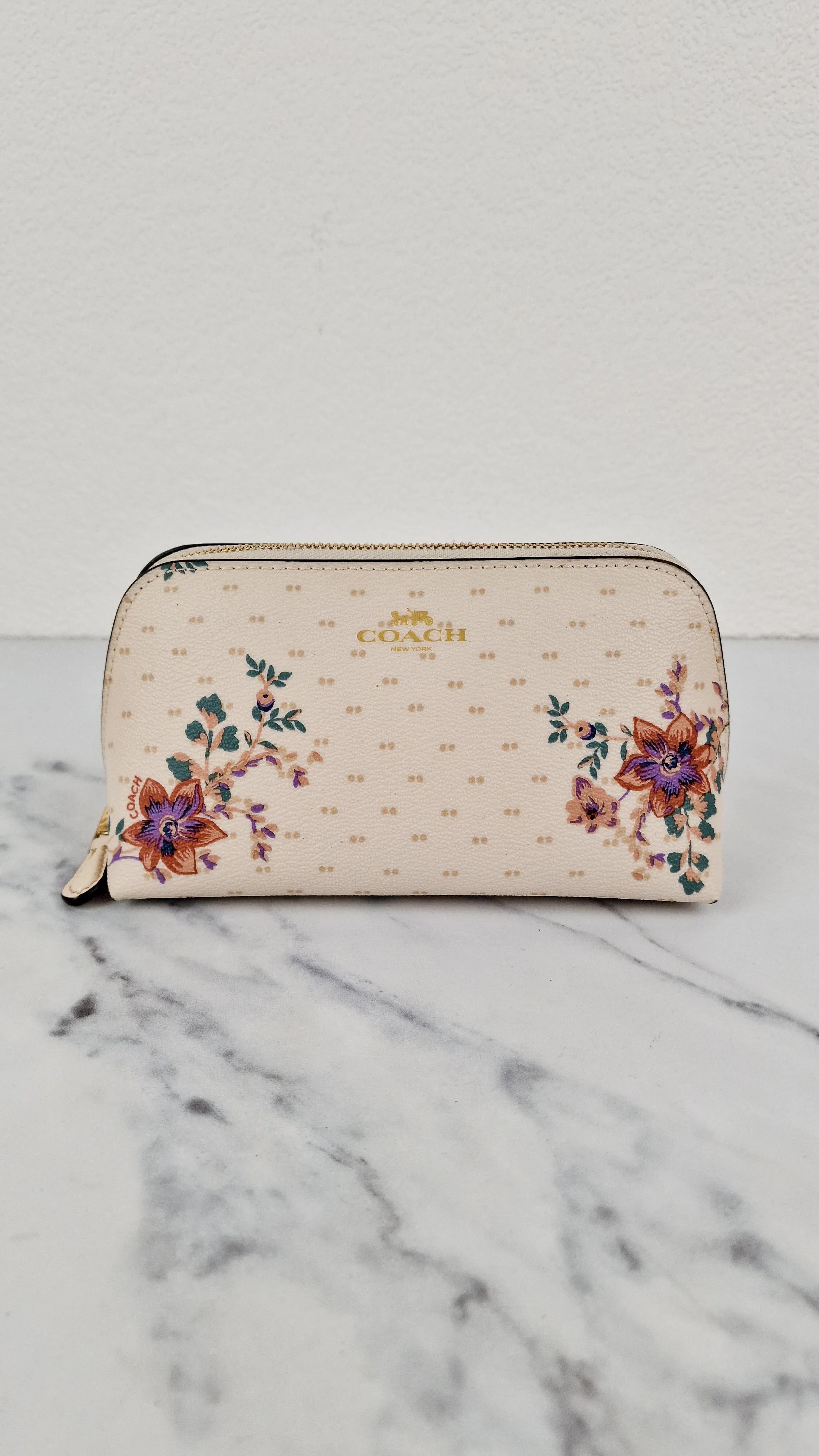 Coach Cosmetic Case 17 with Mini Magnolia Bouquet Print Make Up Pouch Chalk Floral - Coach F32067