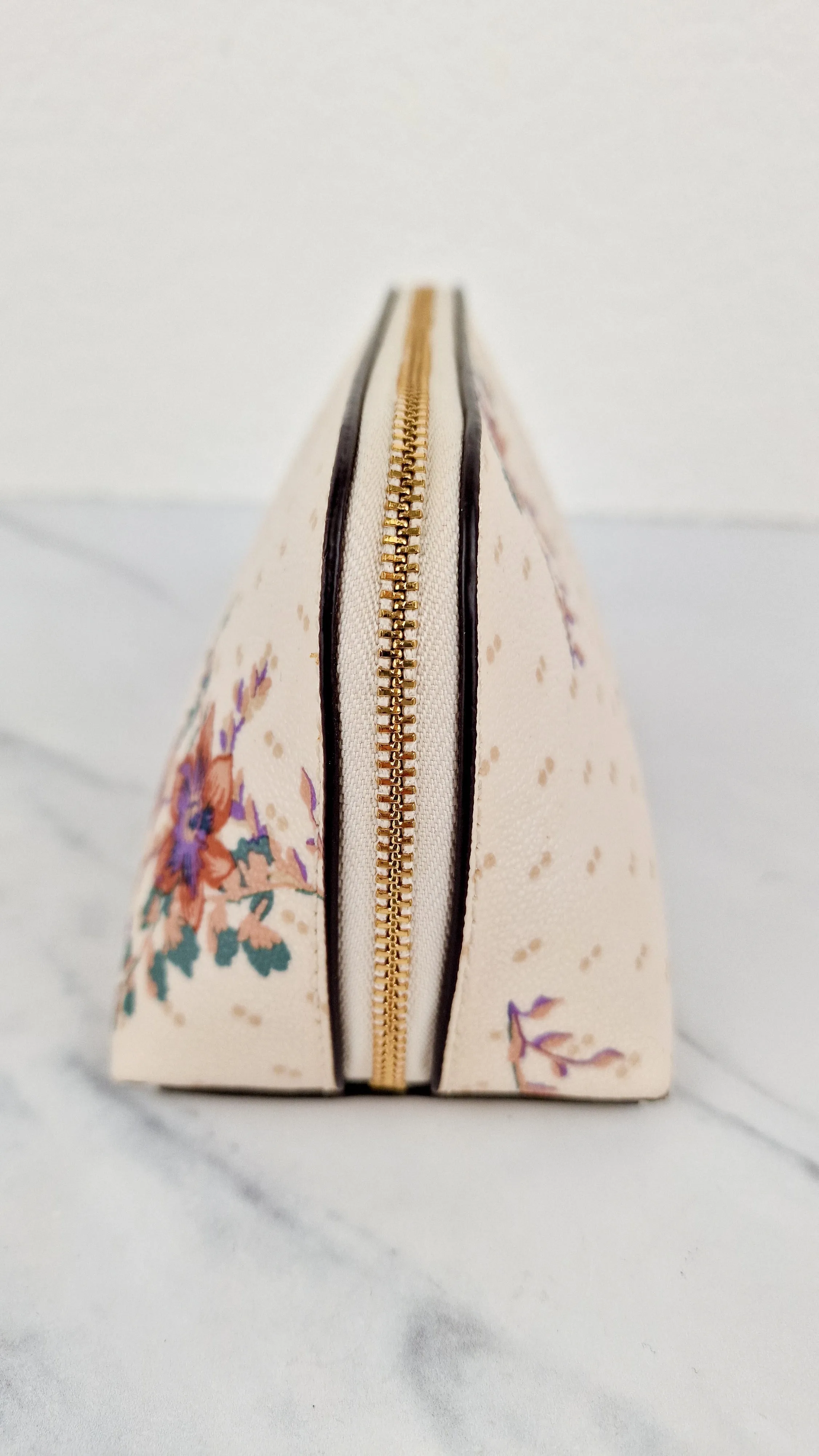 Coach Cosmetic Case 17 with Mini Magnolia Bouquet Print Make Up Pouch Chalk Floral - Coach F32067