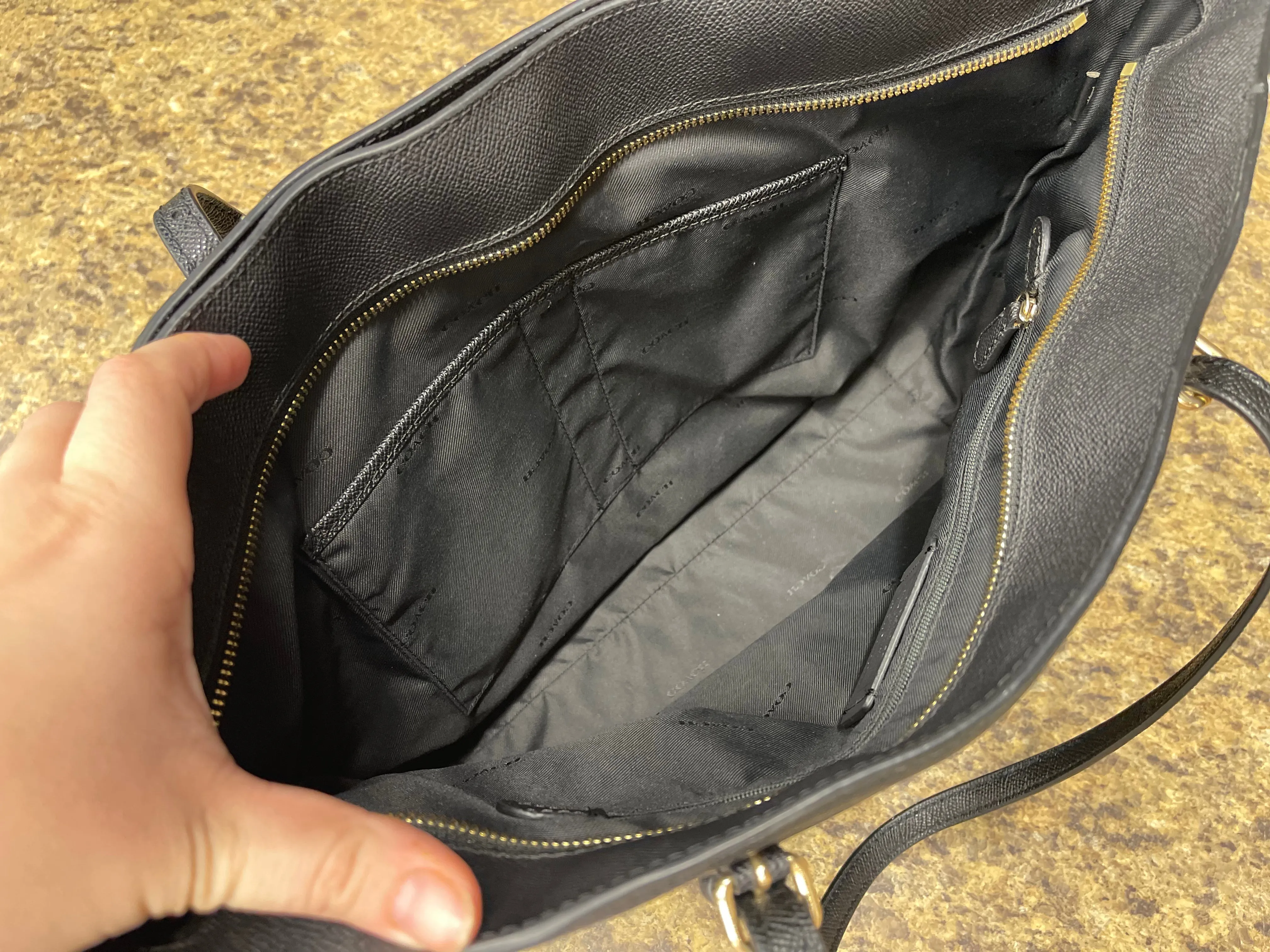 COACH Crossbanded Leather Tote, Black, M
