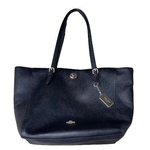 COACH Crossbanded Leather Tote, Black, M