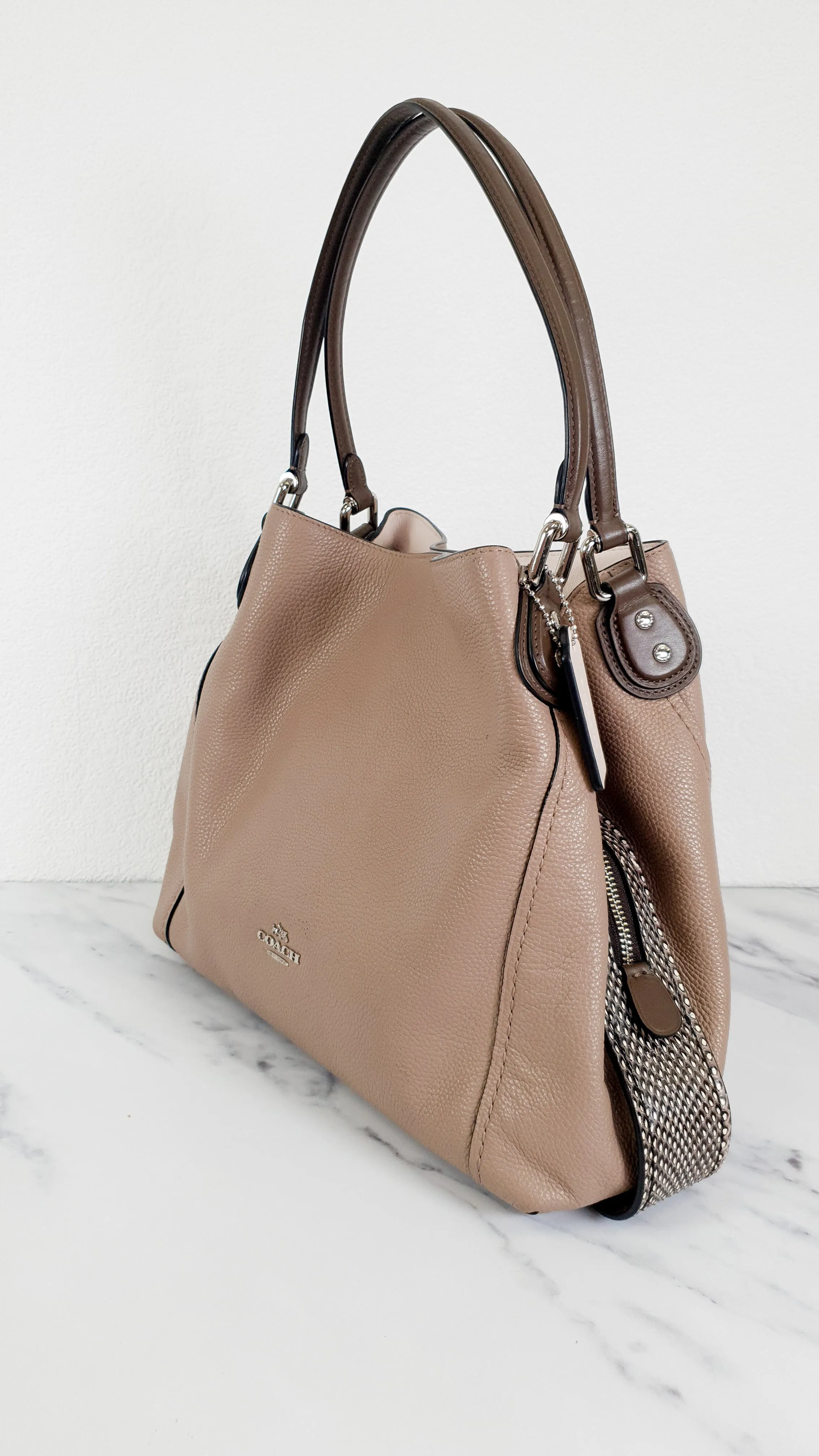 Coach Edie 31 in Stone Taupe with Genuine Snakeskin Colorblock Pebble Leather - Shoulder Bag Coach 57670