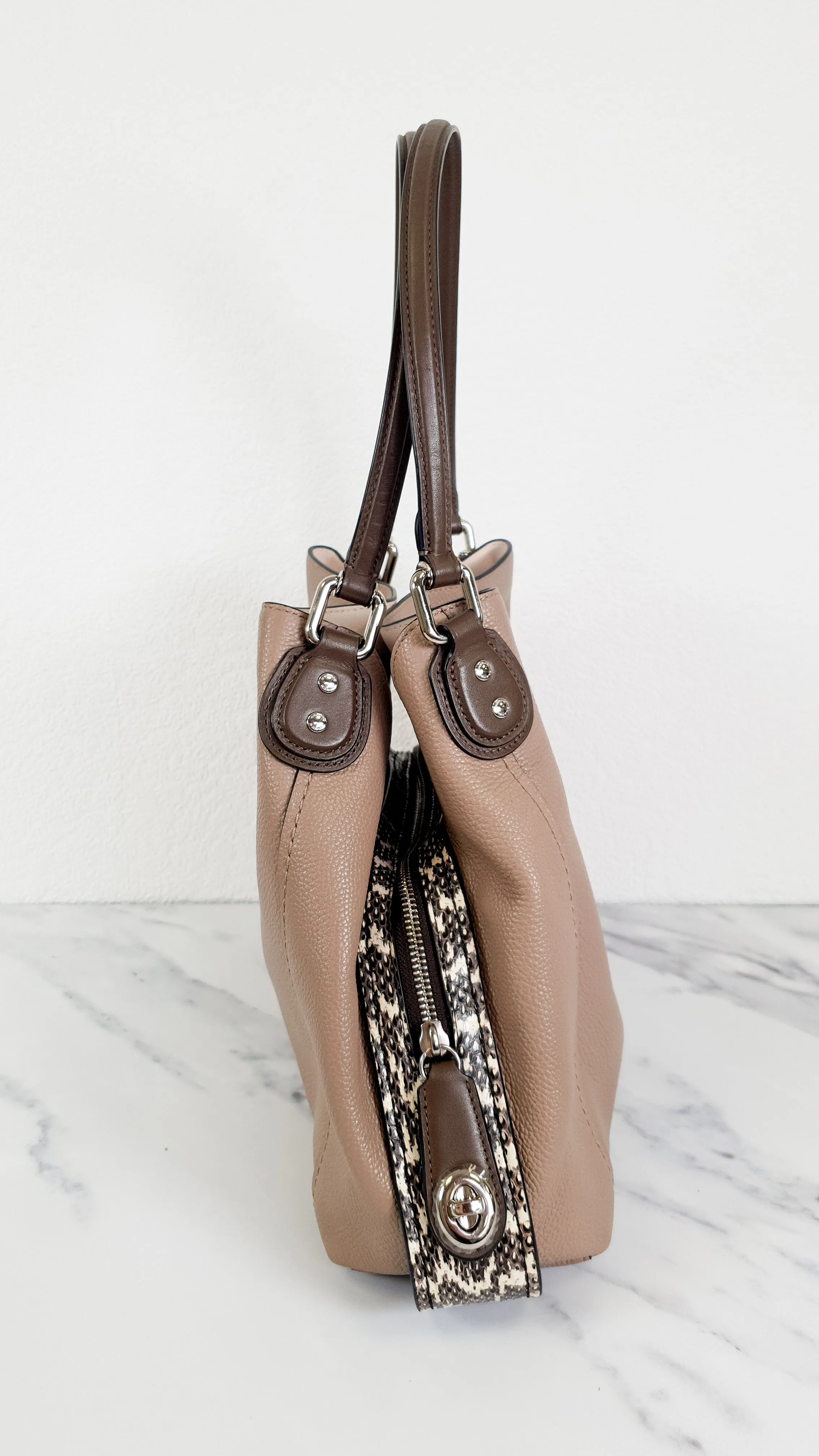 Coach Edie 31 in Stone Taupe with Genuine Snakeskin Colorblock Pebble Leather - Shoulder Bag Coach 57670