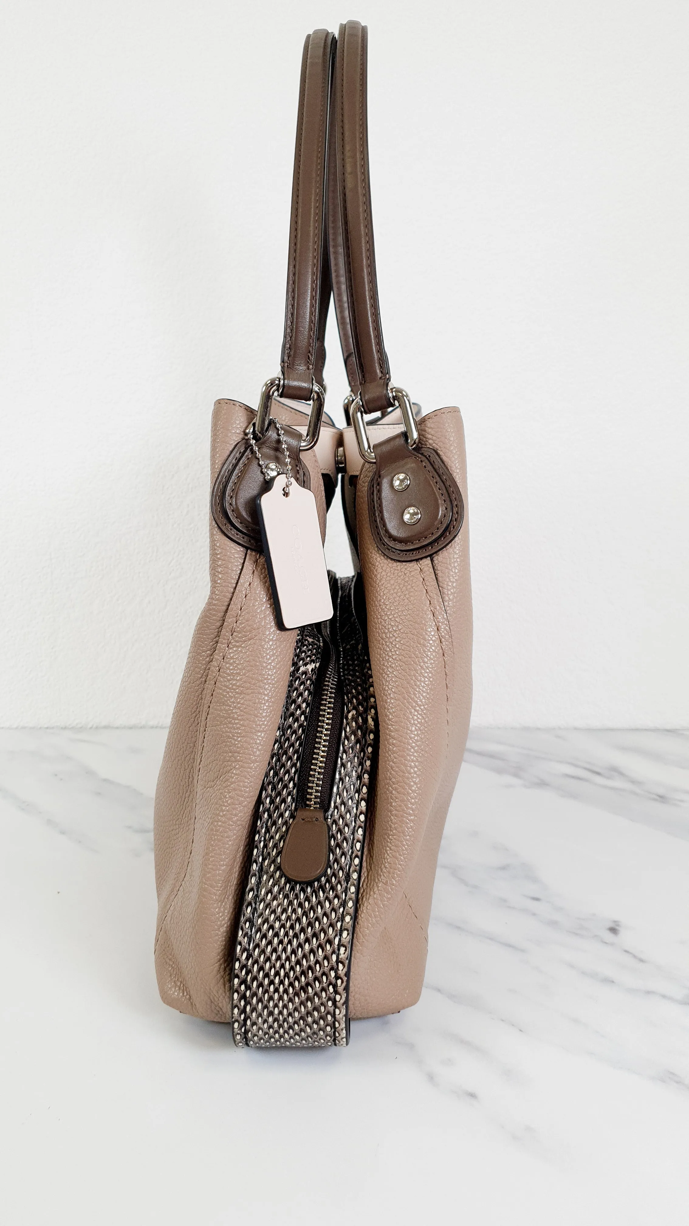 Coach Edie 31 in Stone Taupe with Genuine Snakeskin Colorblock Pebble Leather - Shoulder Bag Coach 57670