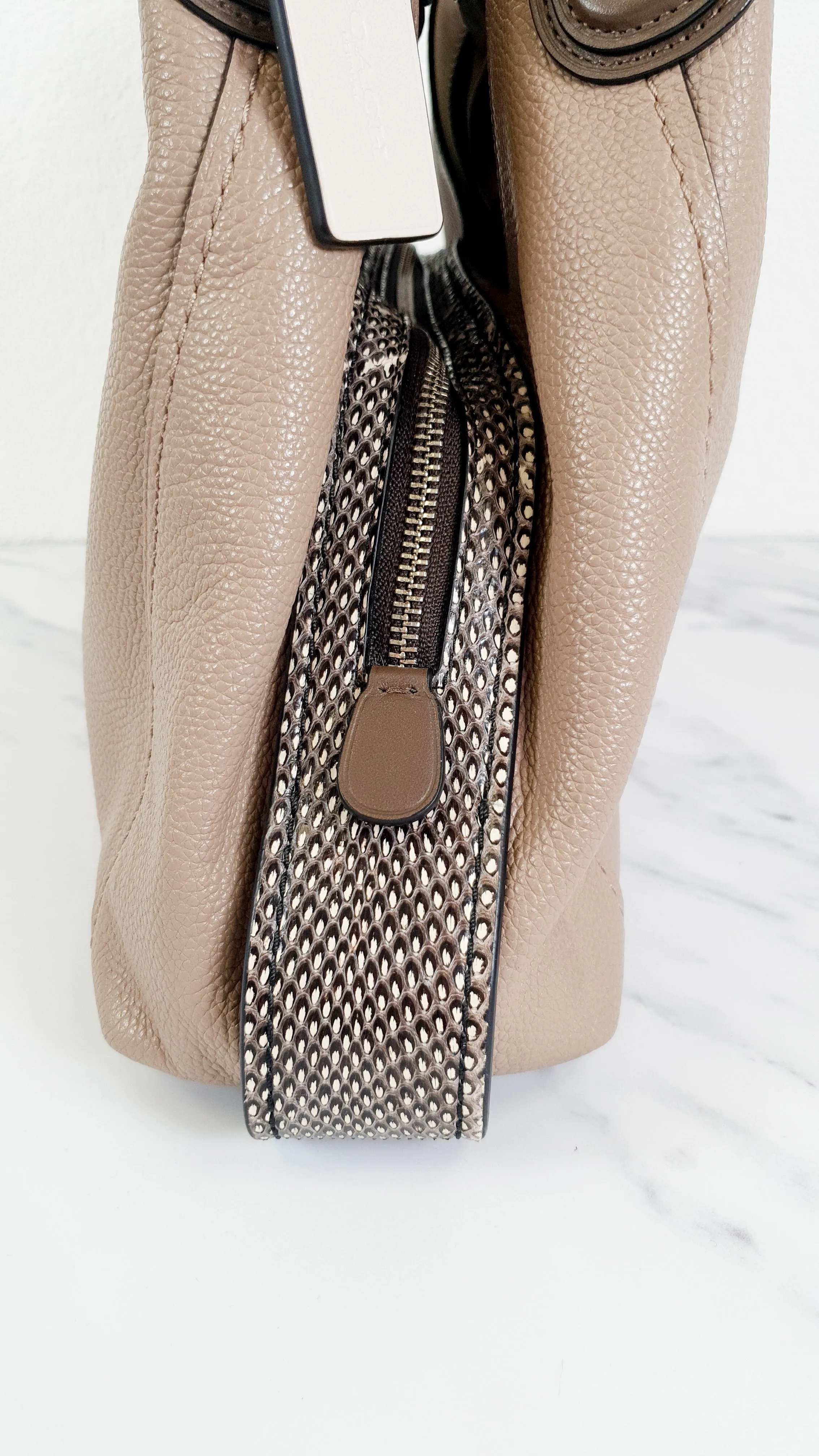 Coach Edie 31 in Stone Taupe with Genuine Snakeskin Colorblock Pebble Leather - Shoulder Bag Coach 57670