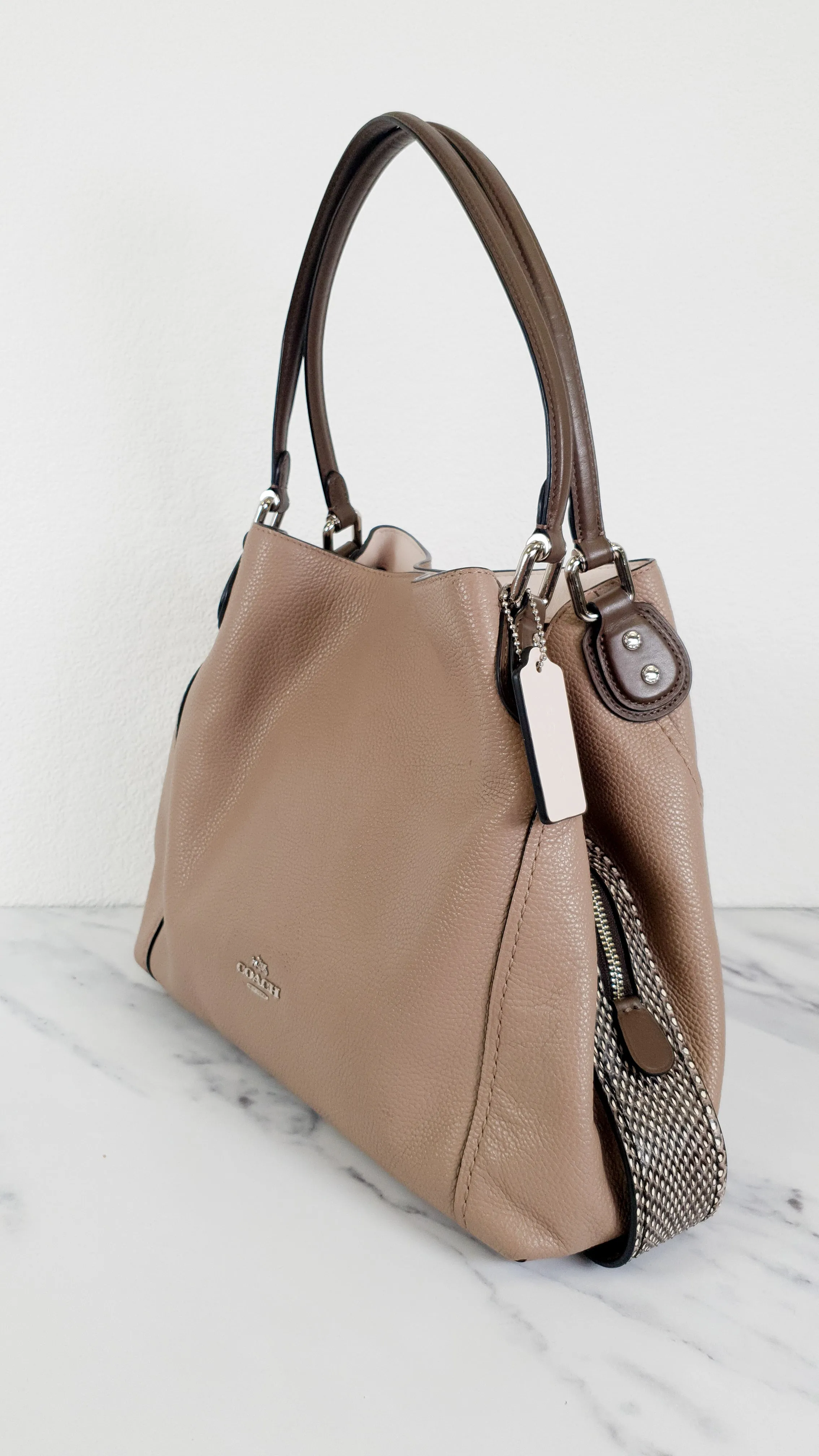 Coach Edie 31 in Stone Taupe with Genuine Snakeskin Colorblock Pebble Leather - Shoulder Bag Coach 57670