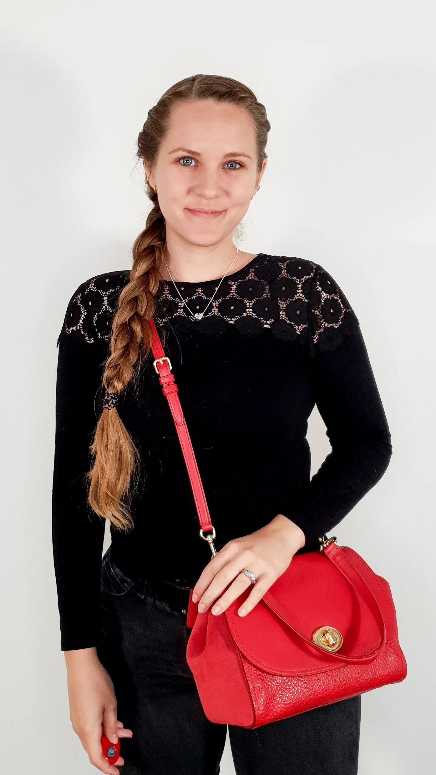 Coach Faye in Red Mixed Leather & Suede Flap Bag Turnlock Tophandle Crossbody