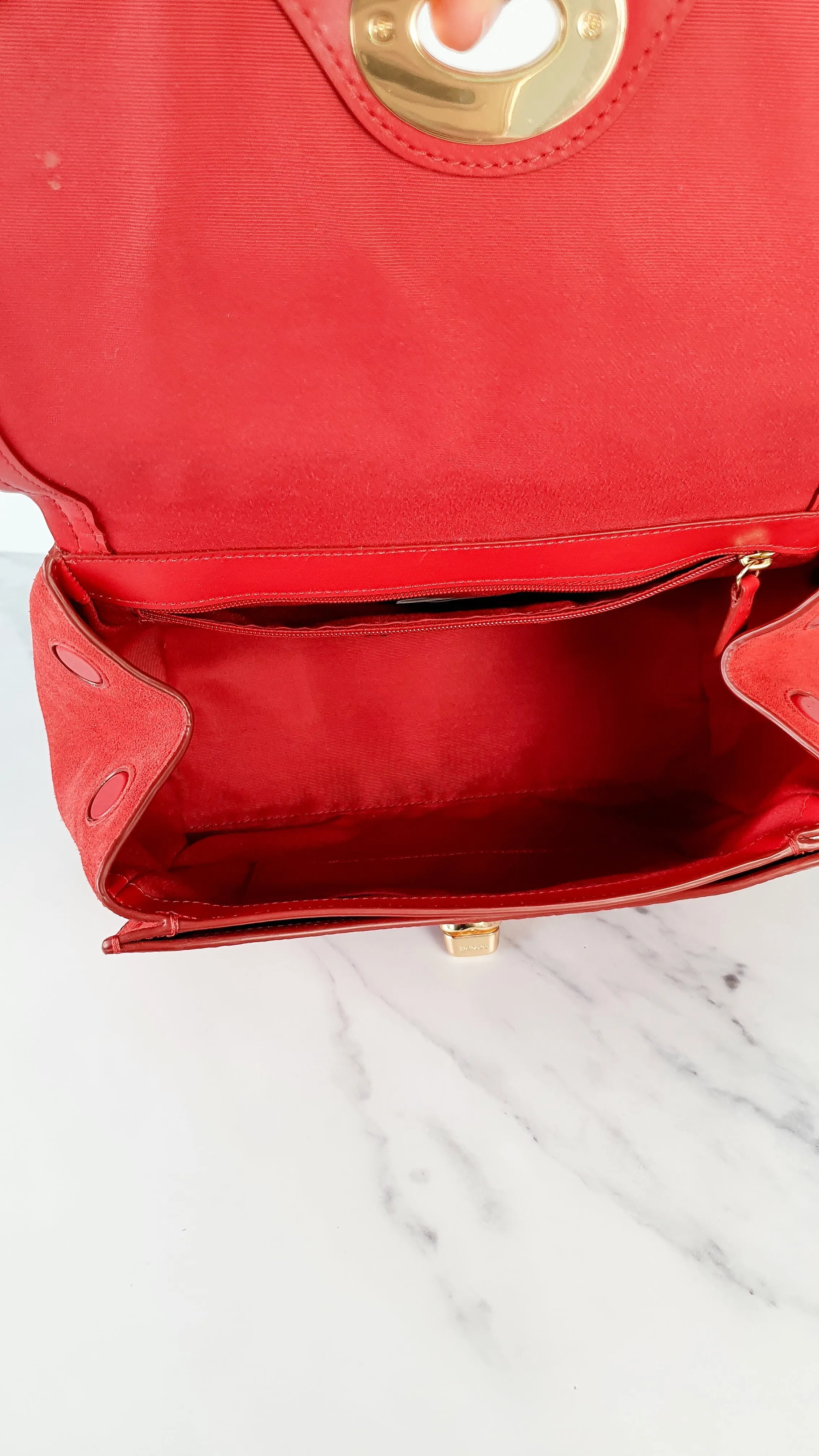 Coach Faye in Red Mixed Leather & Suede Flap Bag Turnlock Tophandle Crossbody