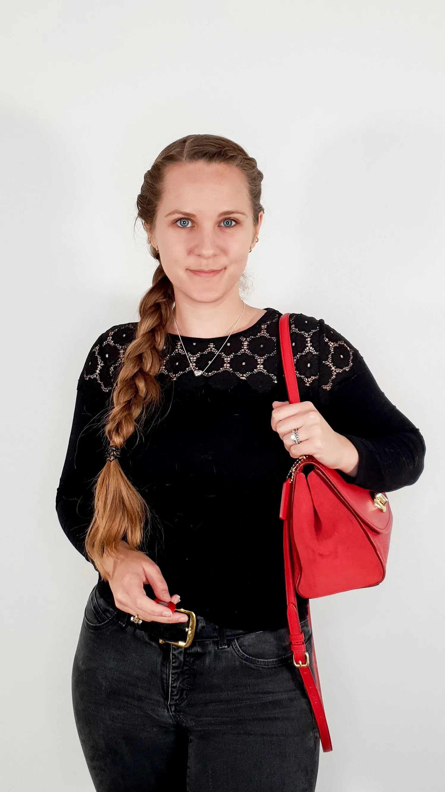 Coach Faye in Red Mixed Leather & Suede Flap Bag Turnlock Tophandle Crossbody