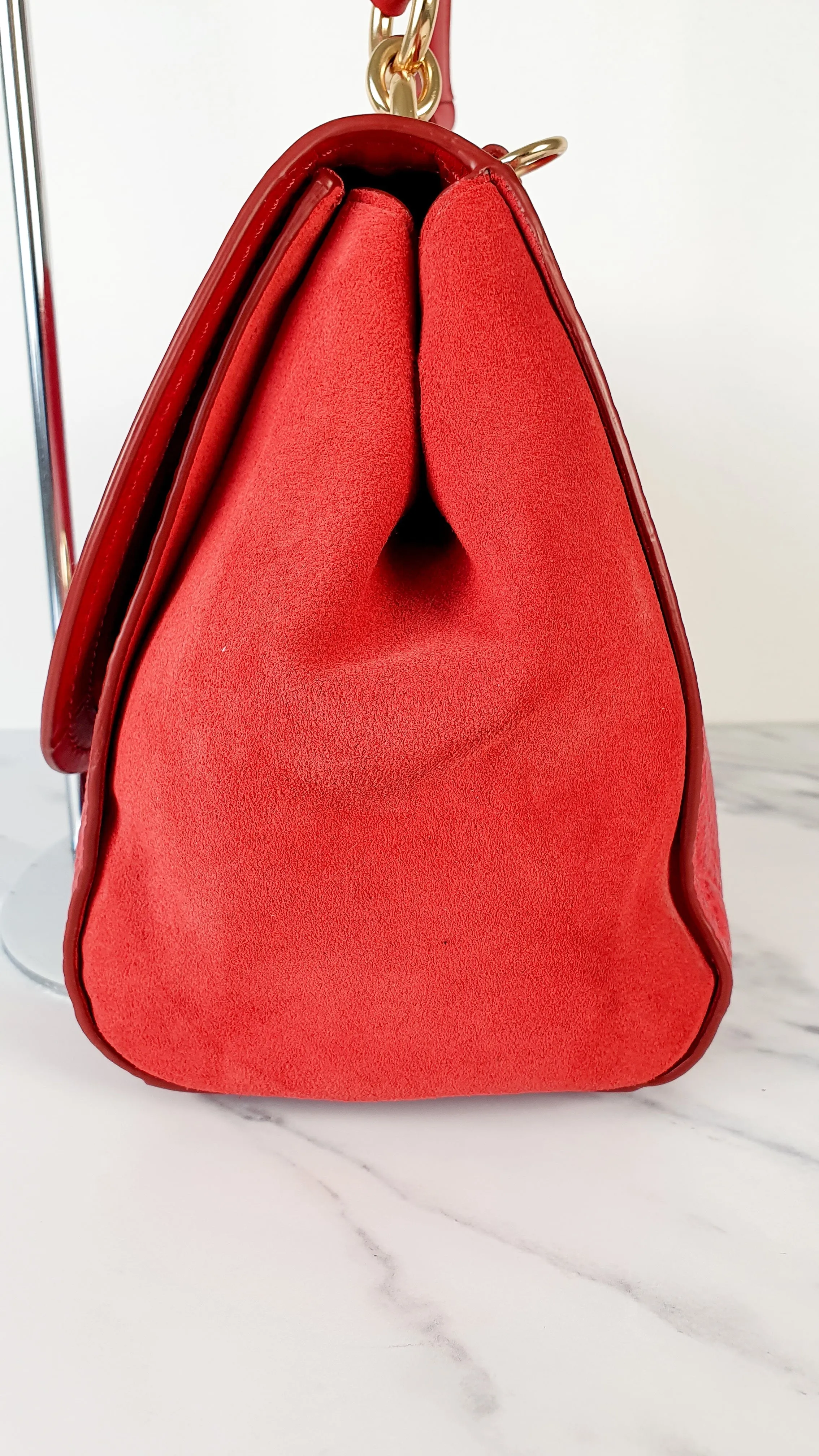 Coach Faye in Red Mixed Leather & Suede Flap Bag Turnlock Tophandle Crossbody