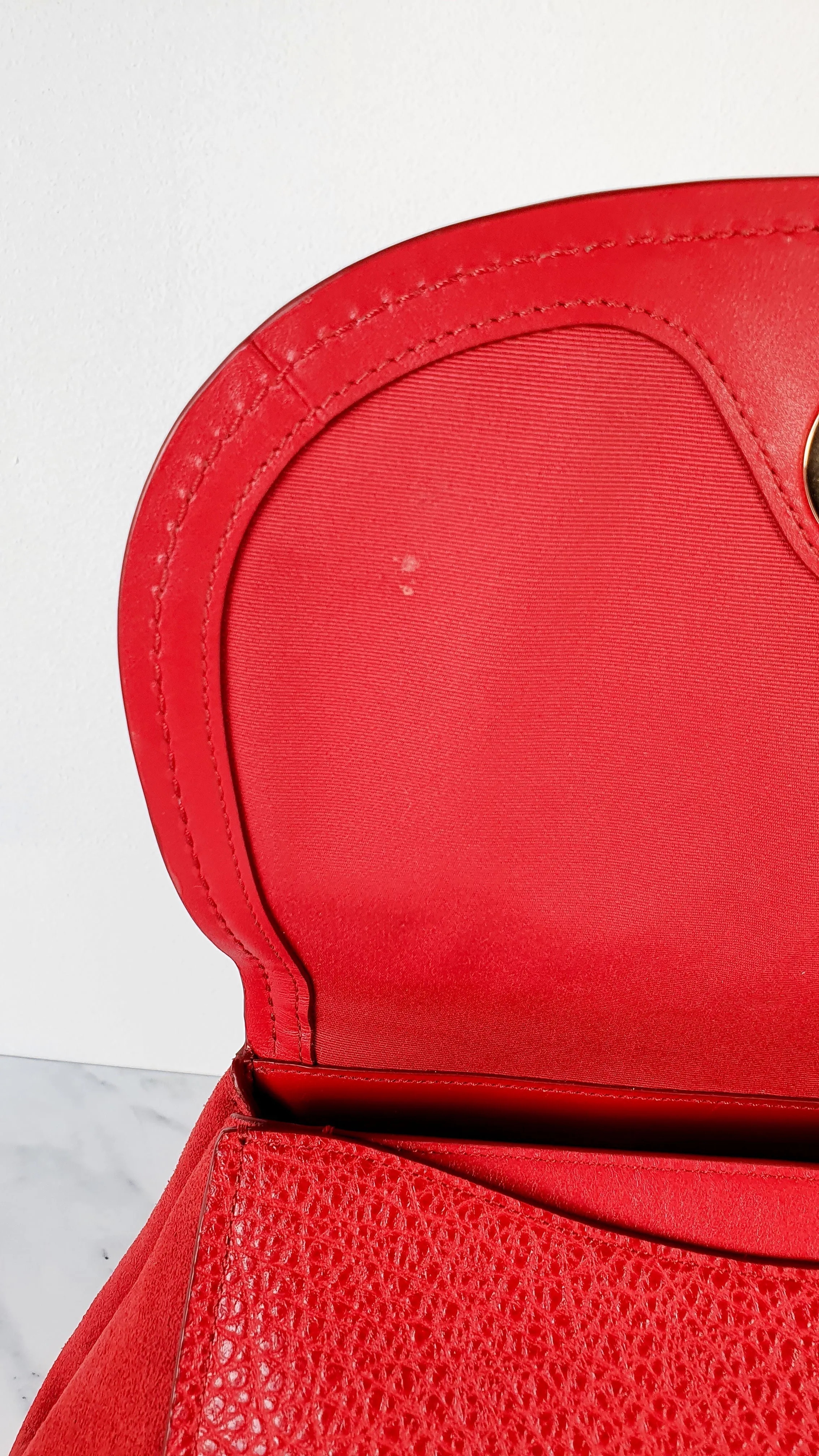 Coach Faye in Red Mixed Leather & Suede Flap Bag Turnlock Tophandle Crossbody