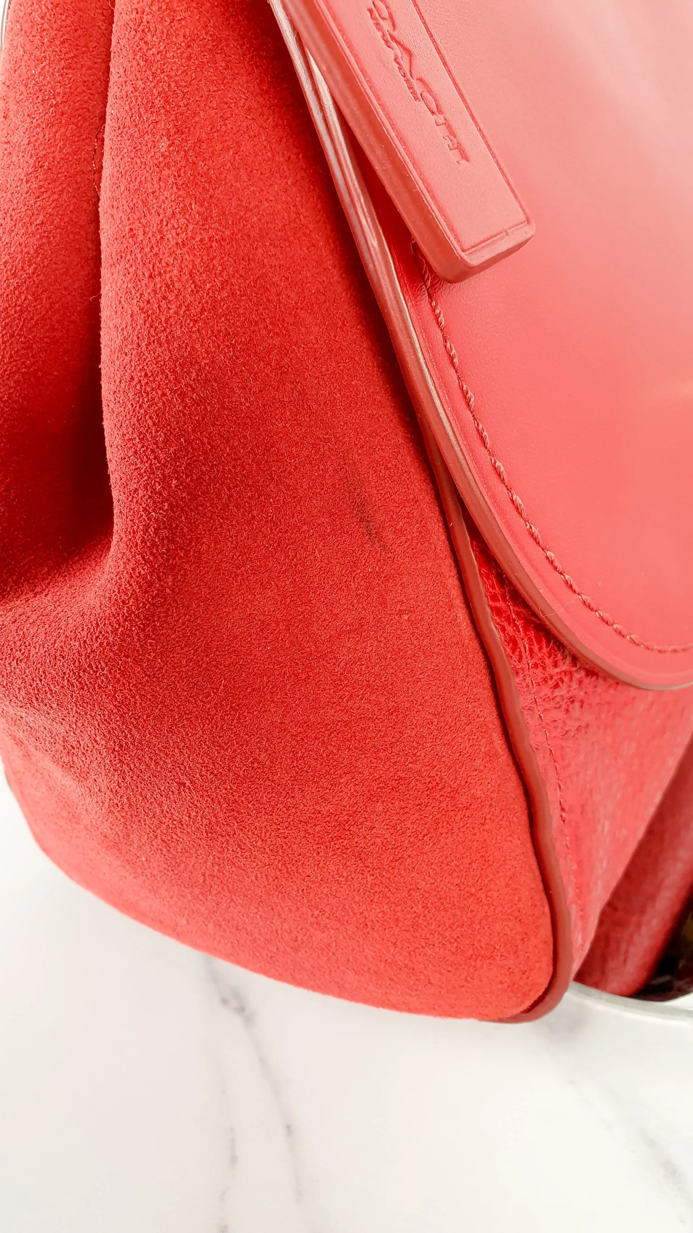 Coach Faye in Red Mixed Leather & Suede Flap Bag Turnlock Tophandle Crossbody
