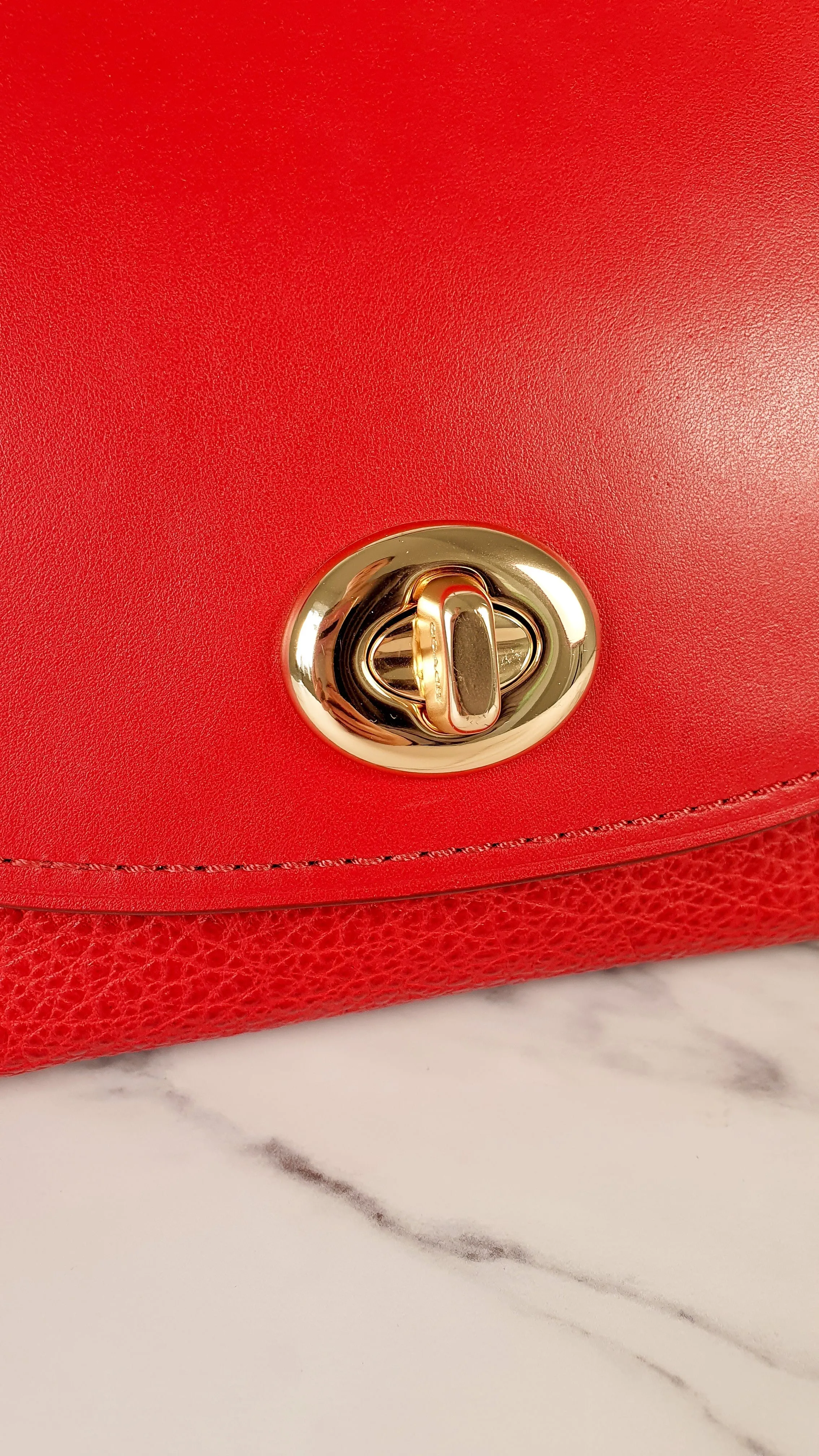 Coach Faye in Red Mixed Leather & Suede Flap Bag Turnlock Tophandle Crossbody
