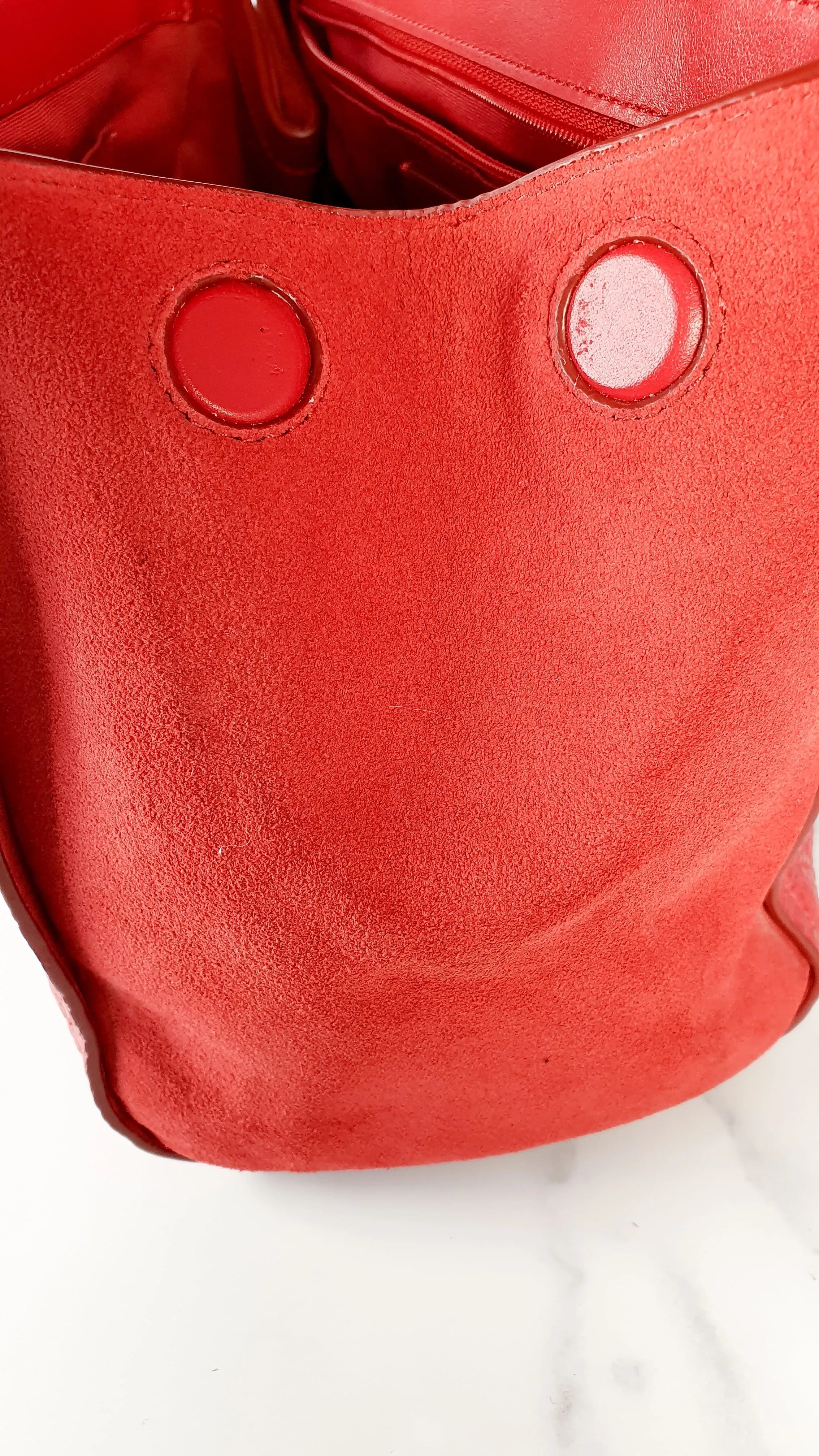 Coach Faye in Red Mixed Leather & Suede Flap Bag Turnlock Tophandle Crossbody