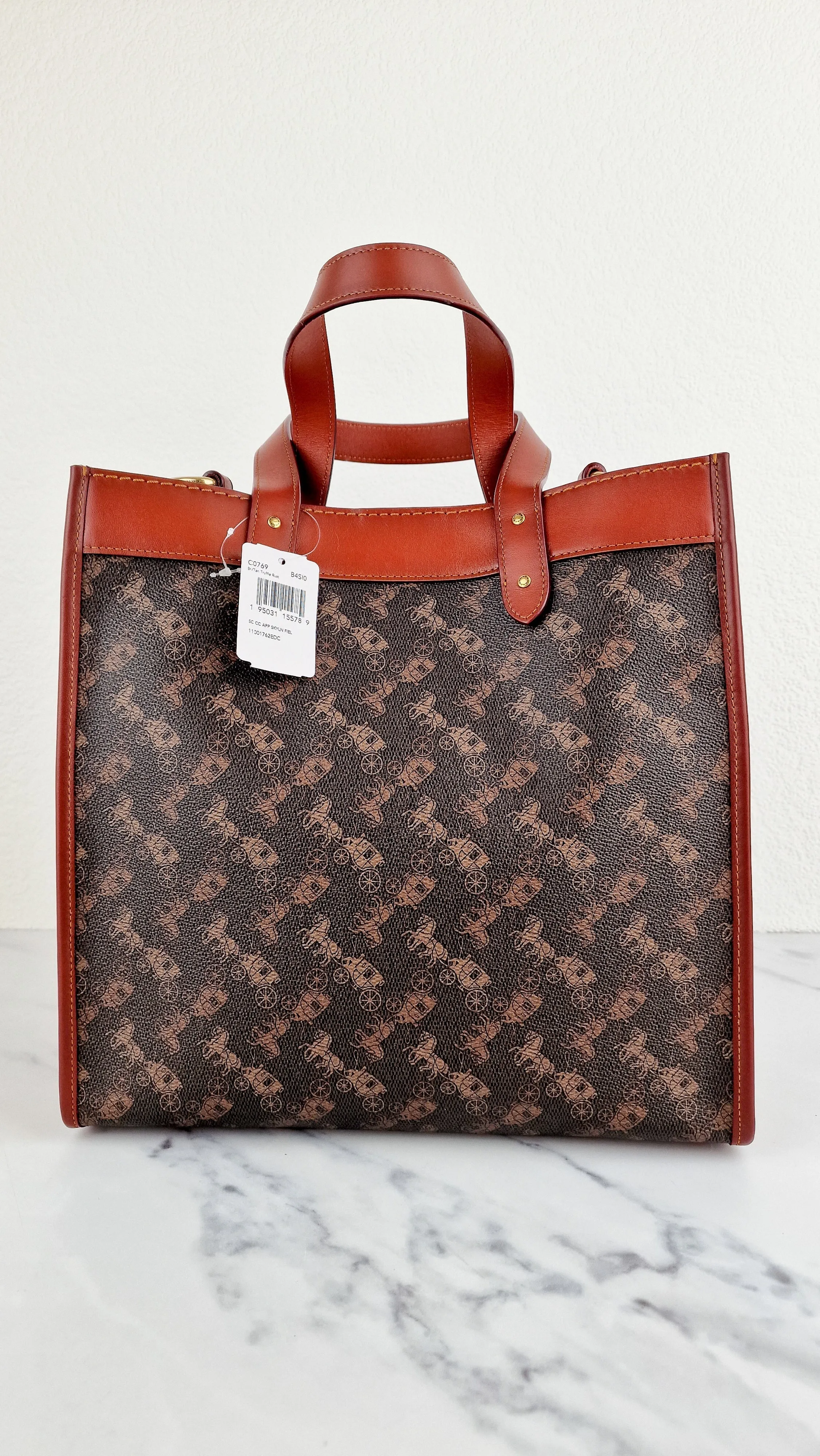 Coach Field Tote Bag In Signature Coated Canvas With Big Apple Skyline New York Saddle Brown Tan Truffle Rust - Handbag Coach C0769