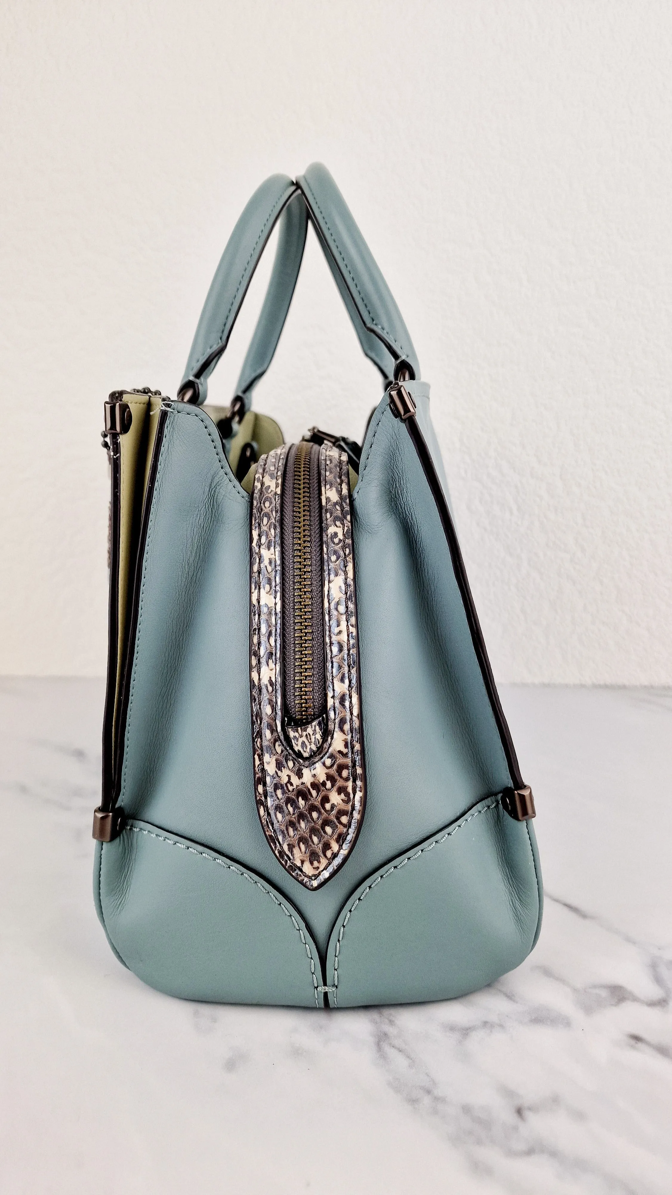 Coach Mason Carryall in Sage Pale Blue Green Smooth Leather Snakeskin Handbag - Coach 38717