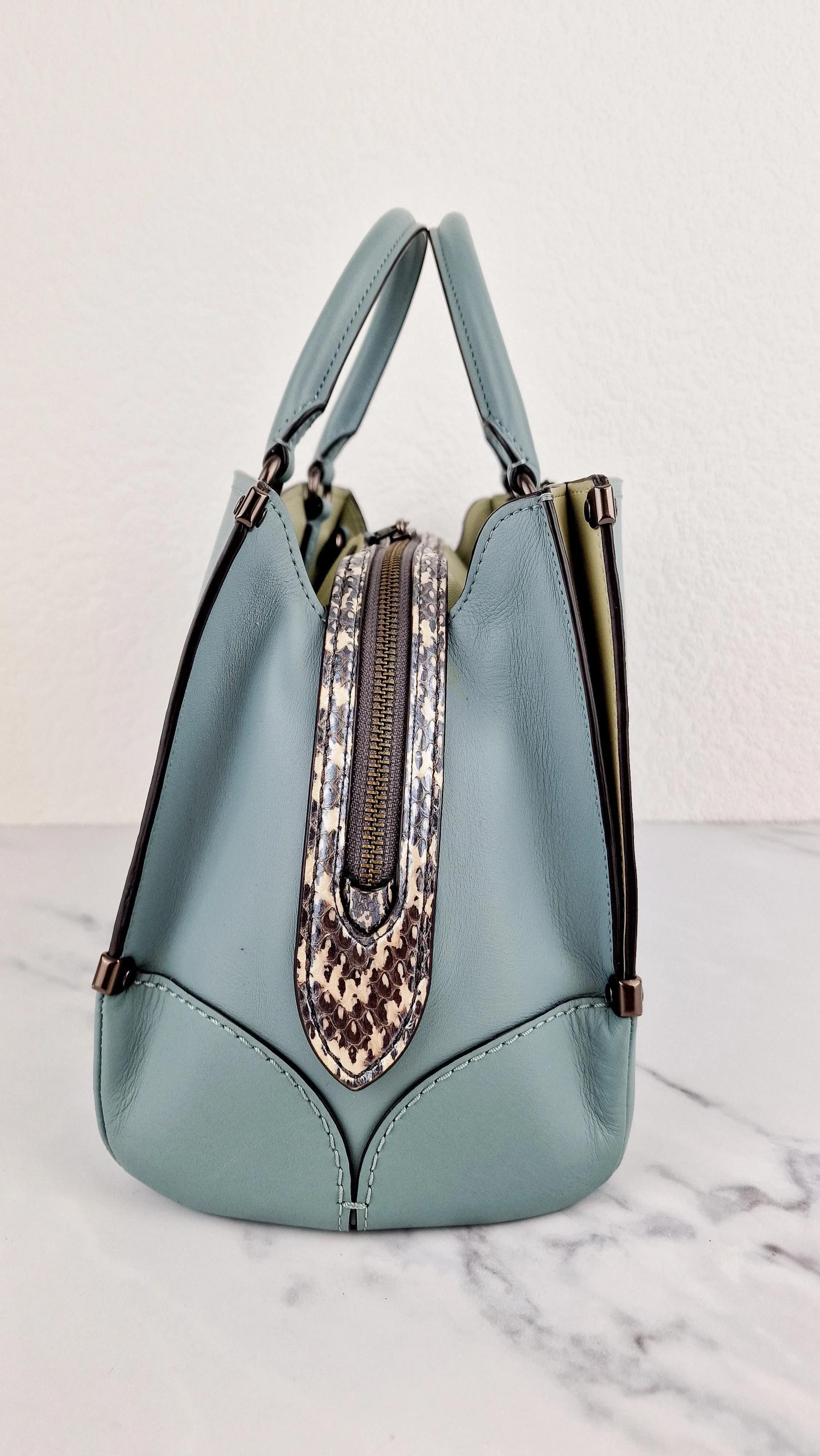 Coach Mason Carryall in Sage Pale Blue Green Smooth Leather Snakeskin Handbag - Coach 38717