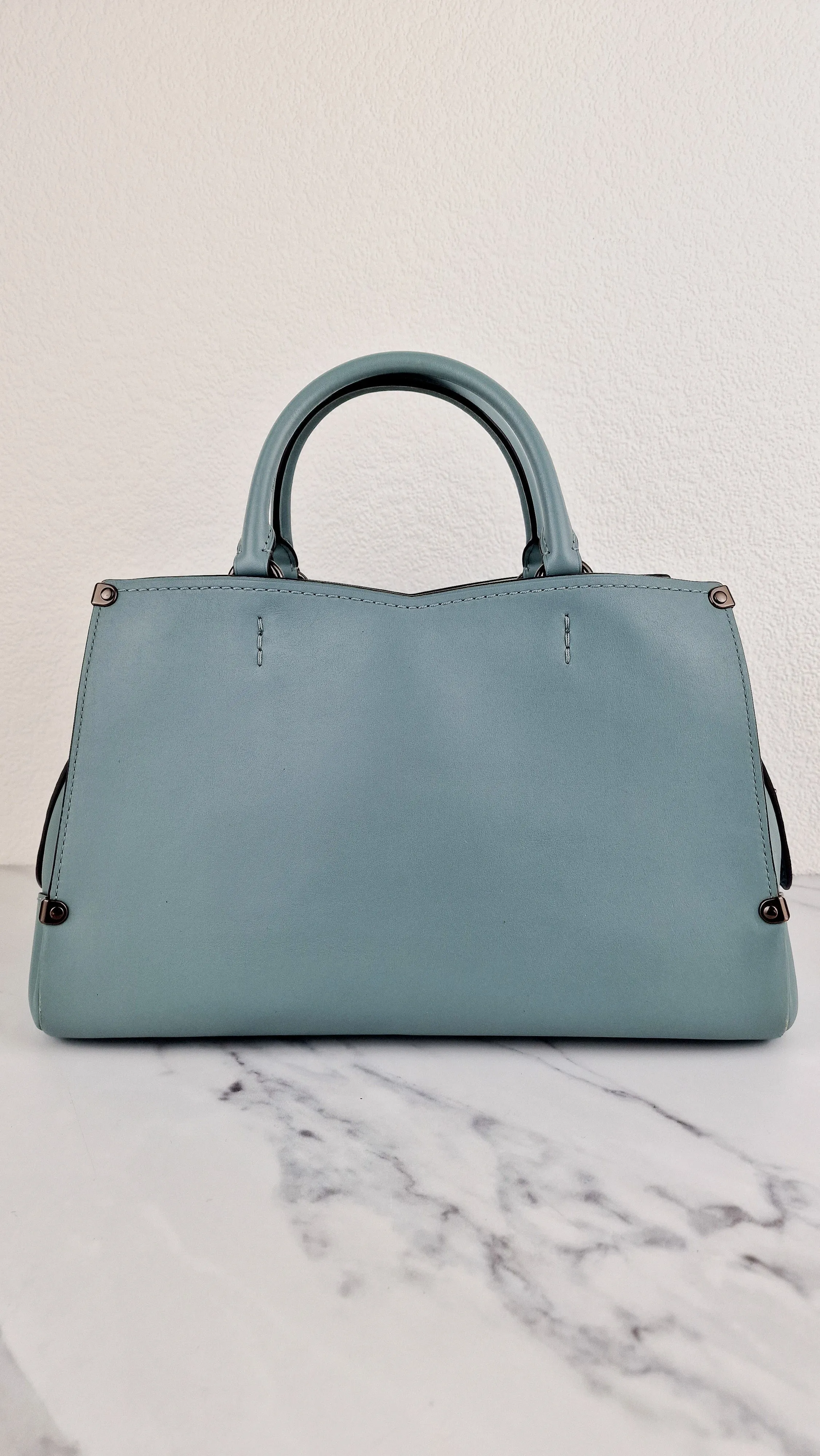 Coach Mason Carryall in Sage Pale Blue Green Smooth Leather Snakeskin Handbag - Coach 38717