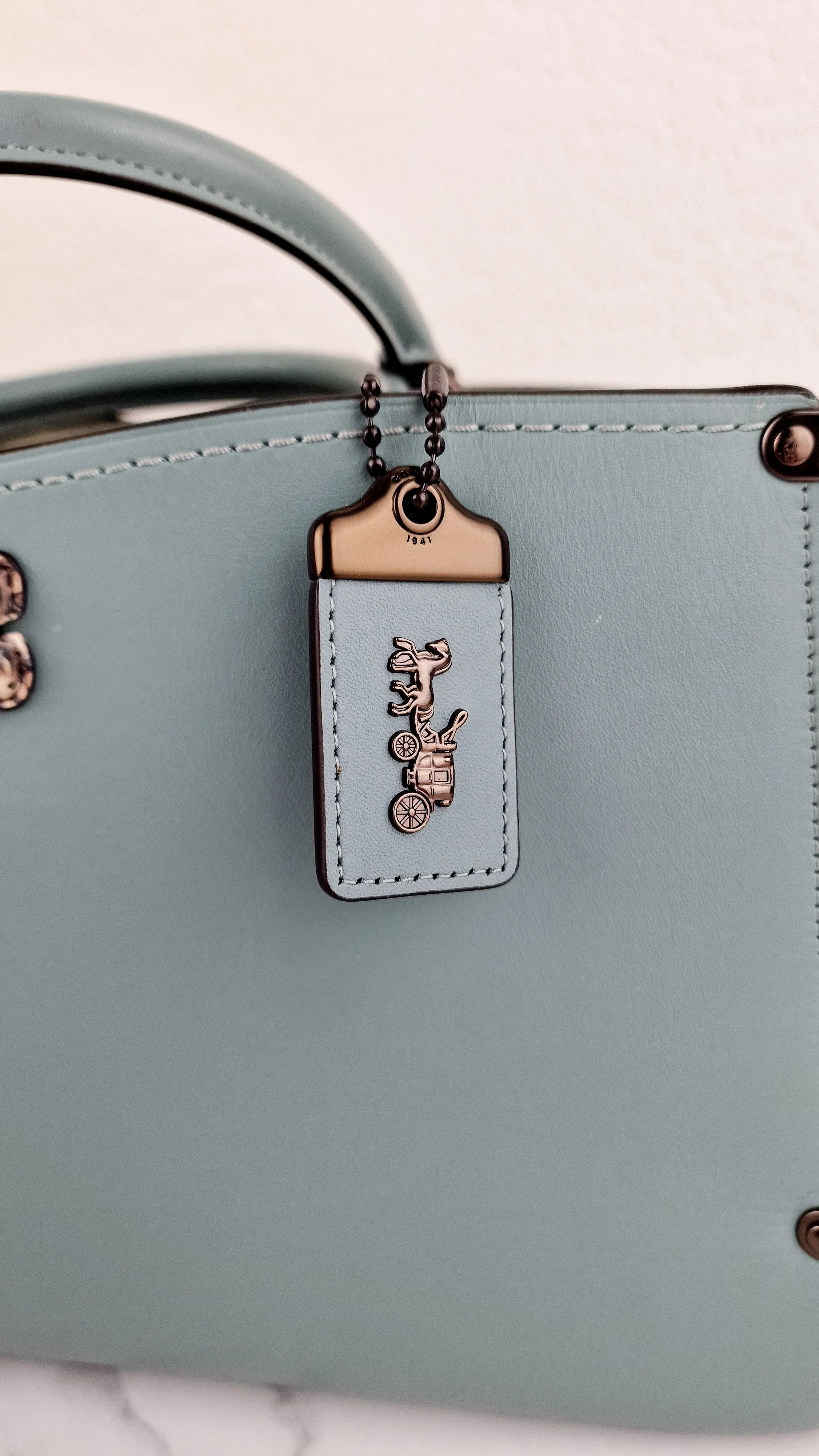 Coach Mason Carryall in Sage Pale Blue Green Smooth Leather Snakeskin Handbag - Coach 38717