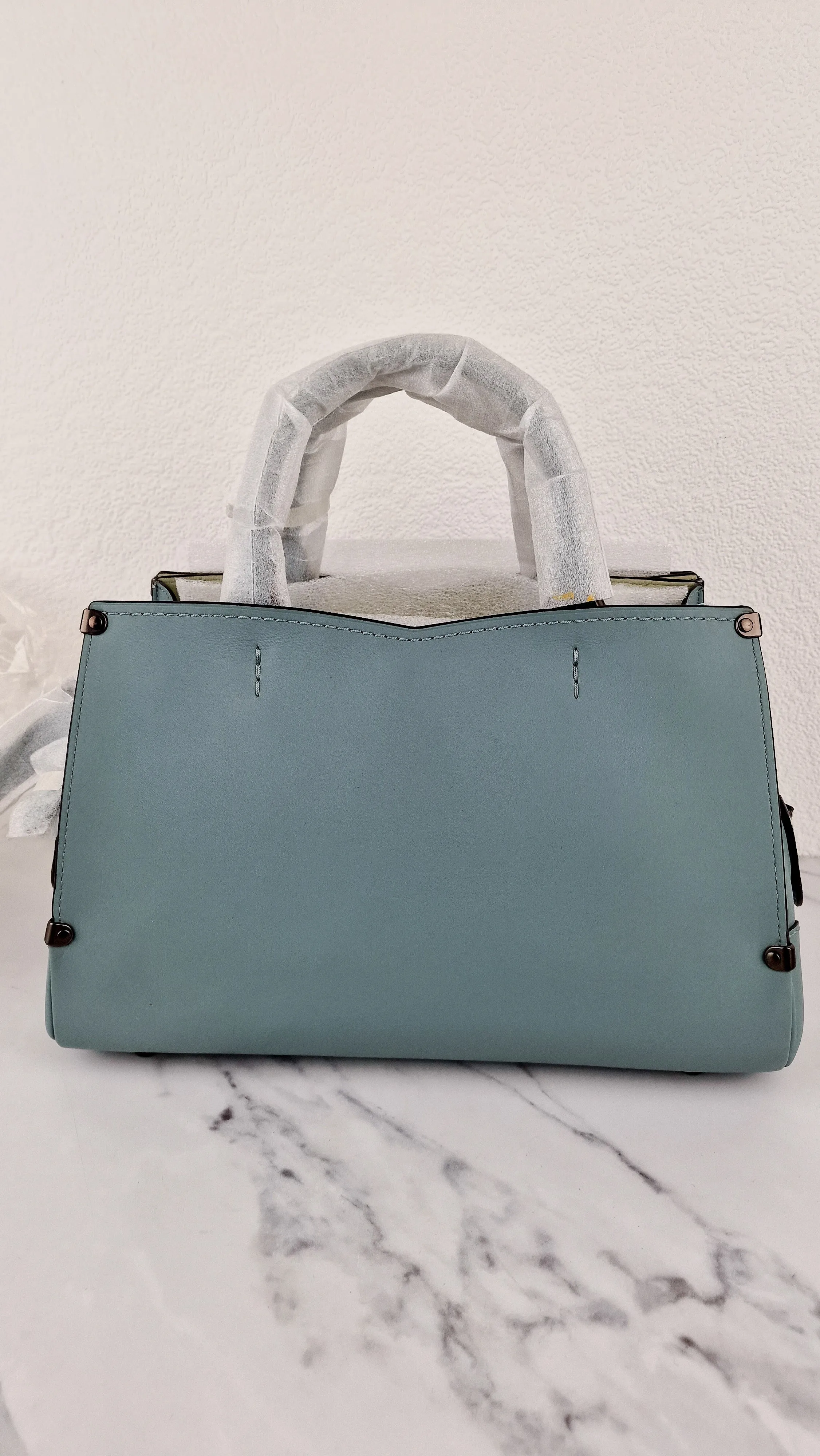 Coach Mason Carryall in Sage Pale Blue Green Smooth Leather with Snakeskin C Turnlock - Coach 38717 - Handbag
