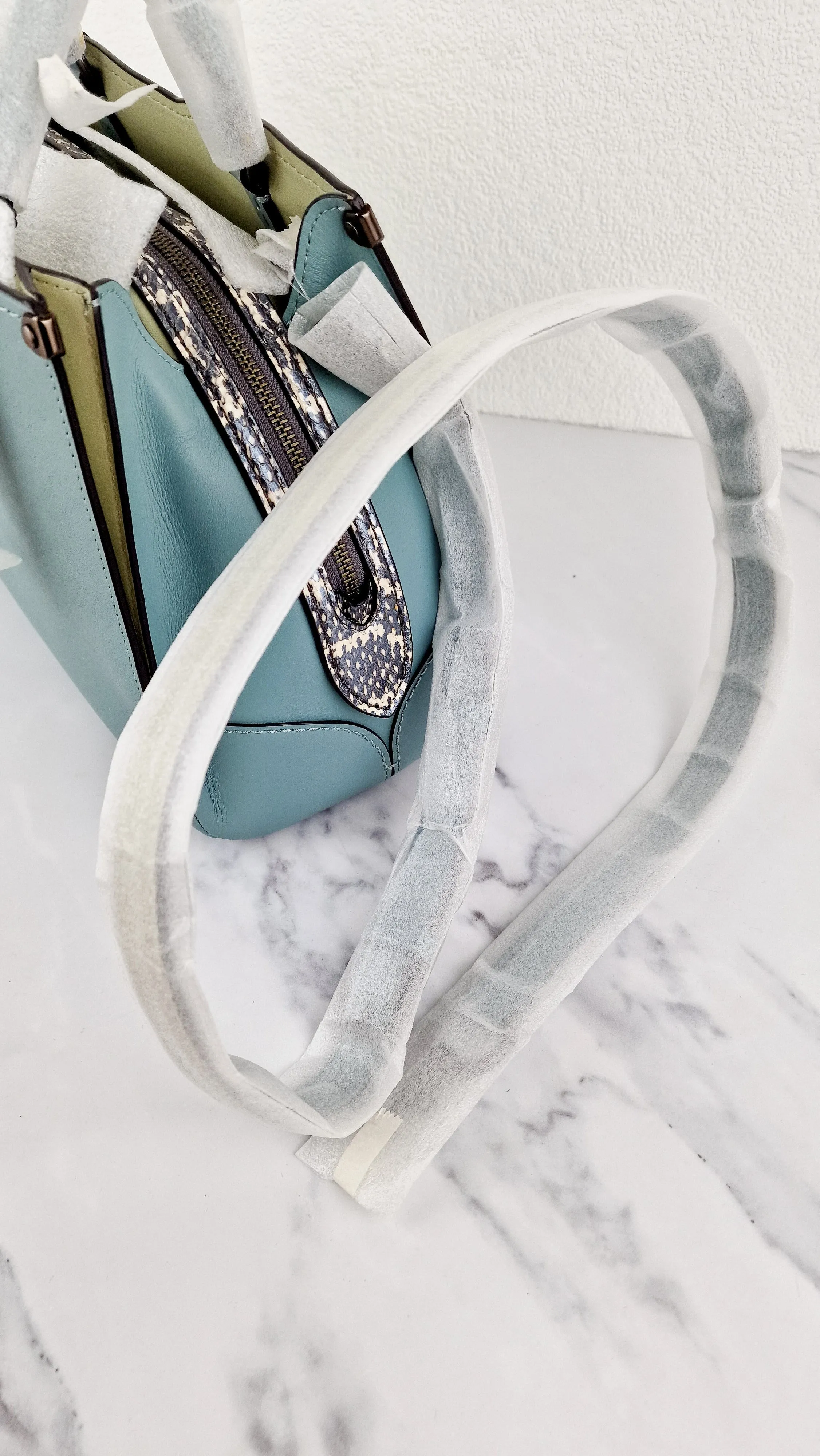 Coach Mason Carryall in Sage Pale Blue Green Smooth Leather with Snakeskin C Turnlock - Coach 38717 - Handbag