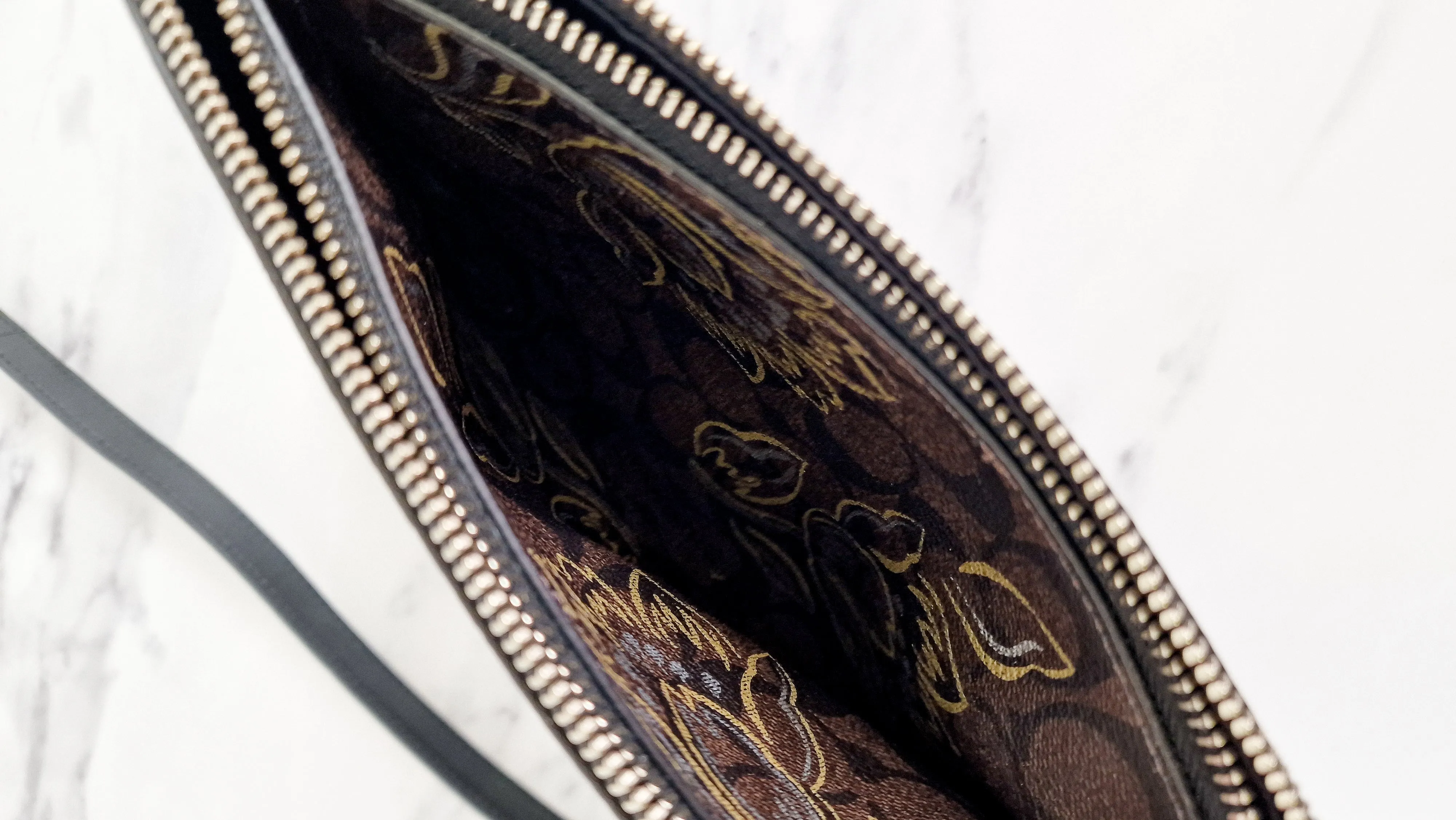 Coach Mia Crossbody Bag in Chestnut Brown Signature Coated Canvas with Metallic Gold and Silver Tulips Flowers - Coach F77982