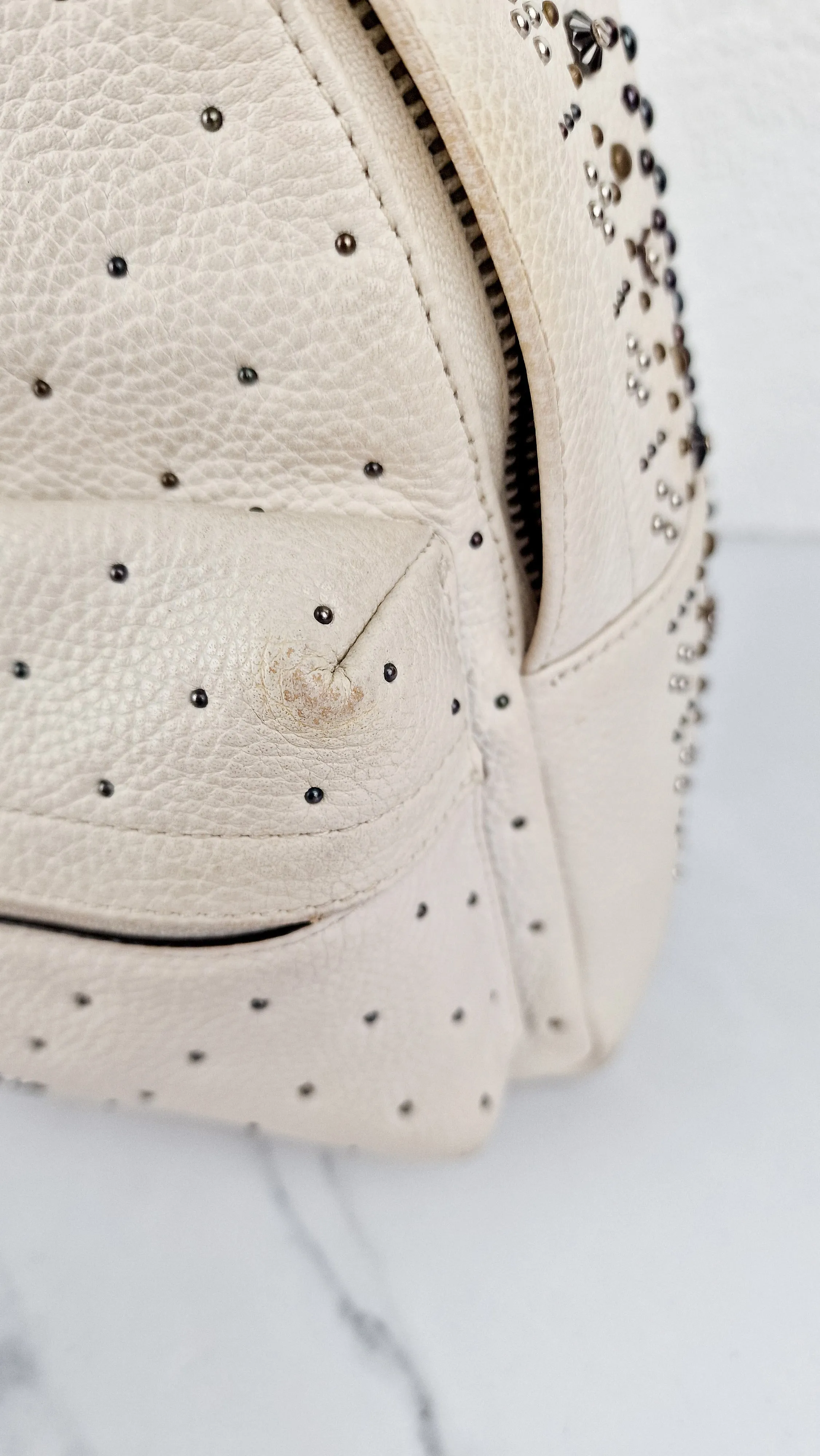 Coach Mini Campus Backpack in Chalk White Pebble Leather with Bandana Rivets - Coach 55628