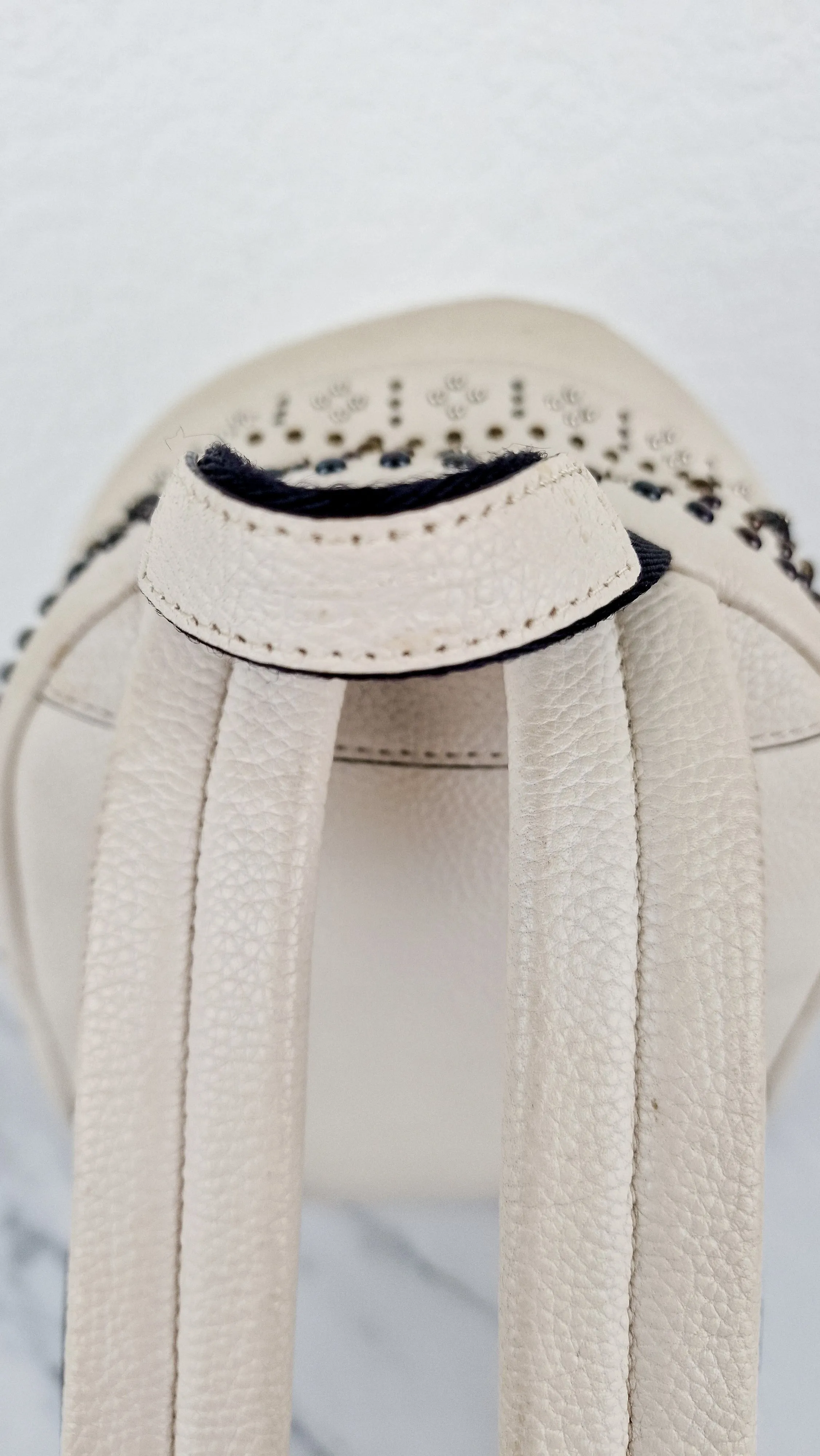 Coach Mini Campus Backpack in Chalk White Pebble Leather with Bandana Rivets - Coach 55628