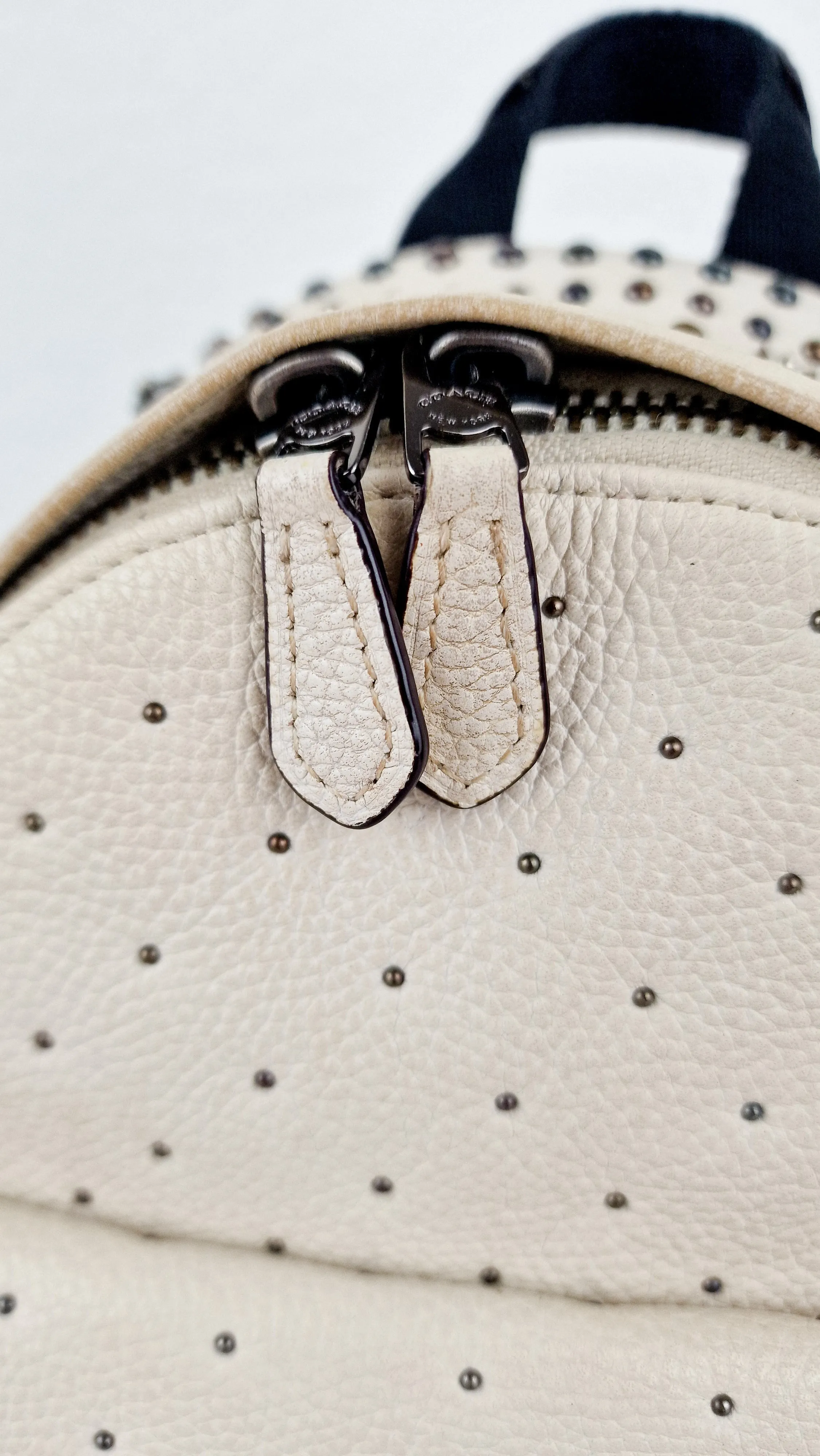 Coach Mini Campus Backpack in Chalk White Pebble Leather with Bandana Rivets - Coach 55628