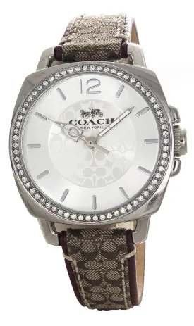 Coach Silver Dial Brown Leather Band Diamond Watch CA.64.7.95.1616S
