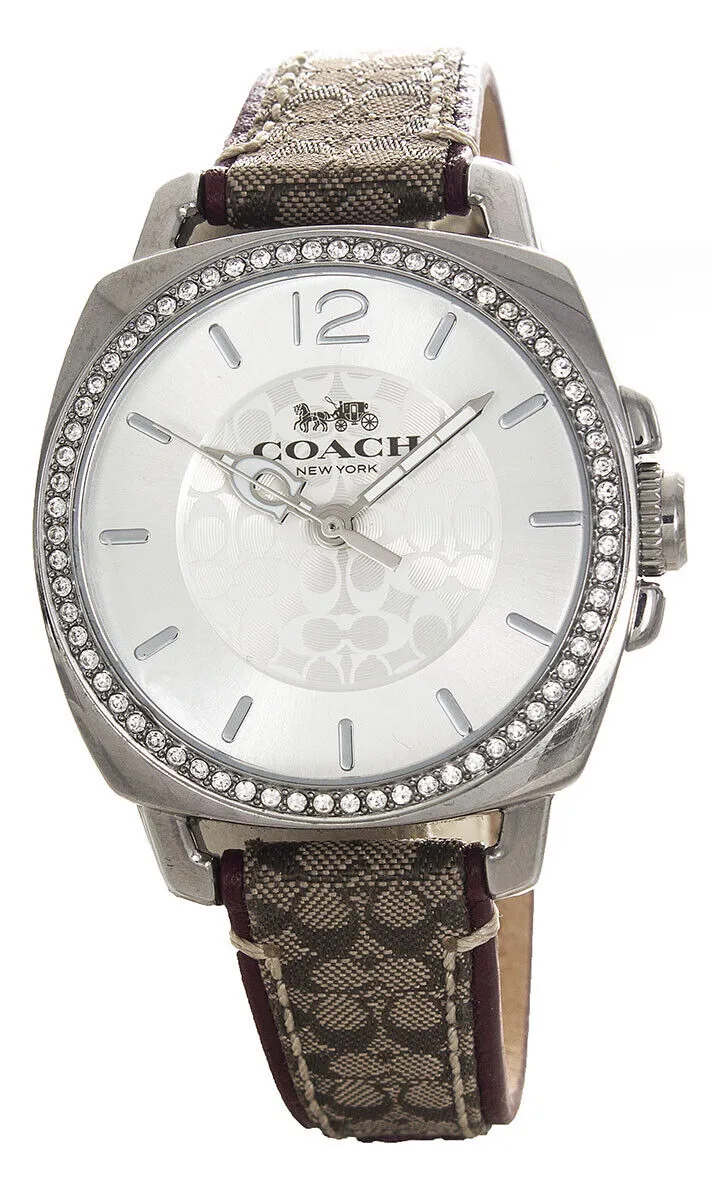 Coach Silver Dial Brown Leather Band Diamond Watch CA.64.7.95.1616S