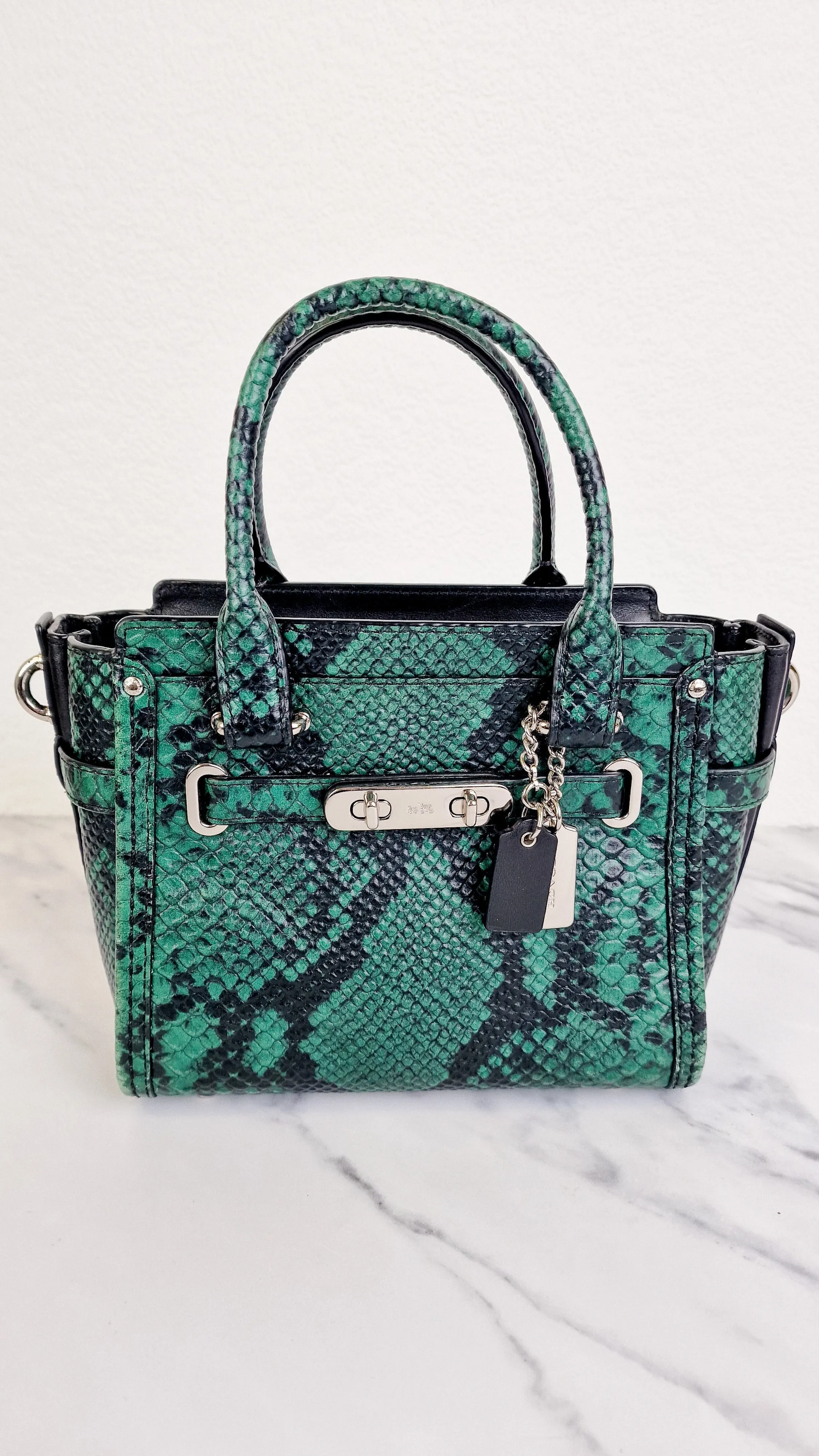 Coach Swagger 21 in Green & Black Snake Print - Handbag Crossbody Bag - Coach 38360