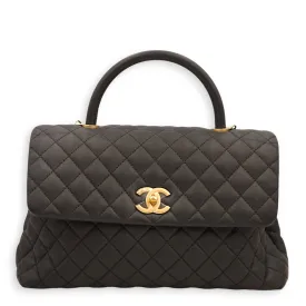 Coco Large Black Top Handle Bag in Caviar Leather, Gold hardware