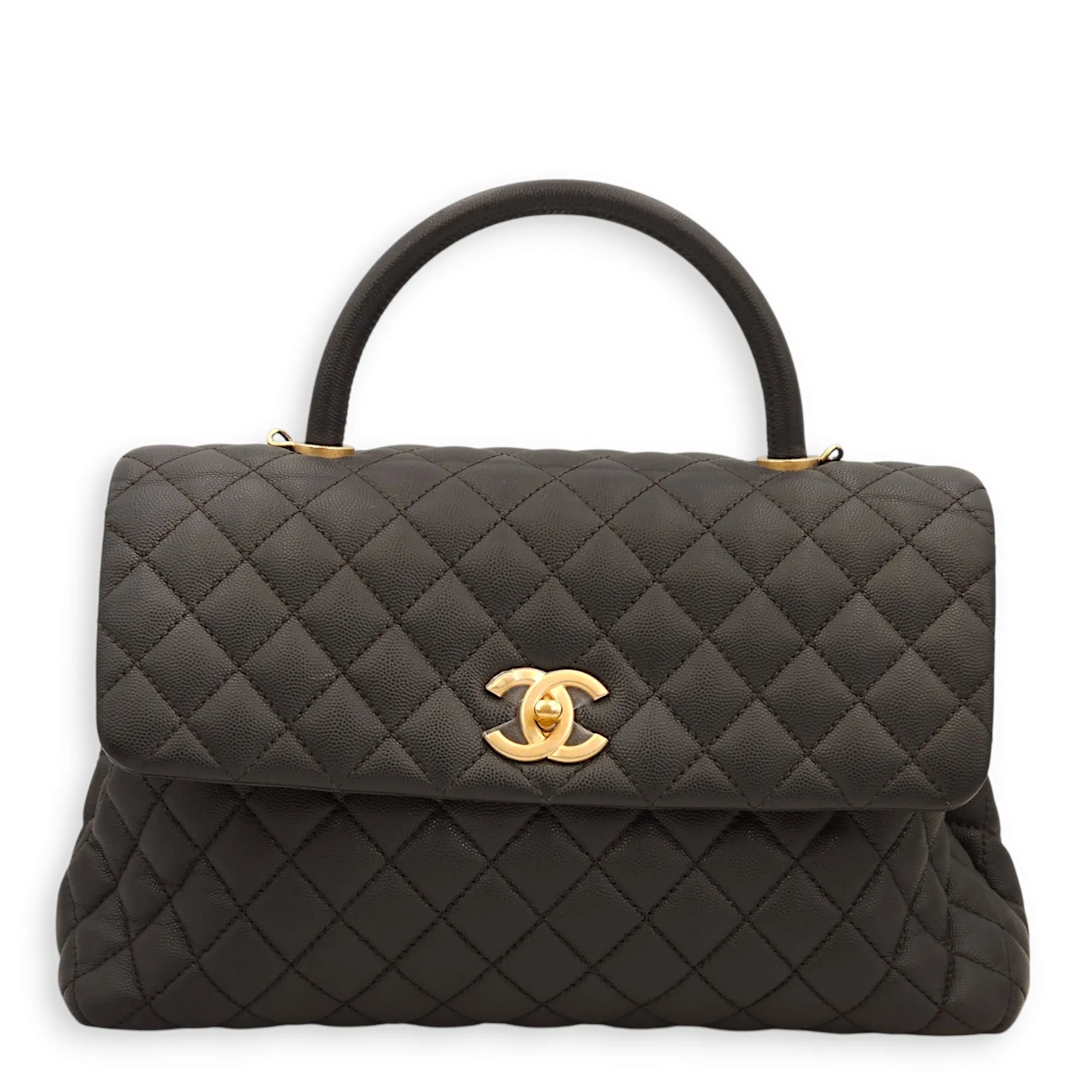 Coco Large Black Top Handle Bag in Caviar Leather, Gold hardware