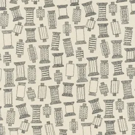 Cotton Flax Prints - Spools Natural Black Yardage