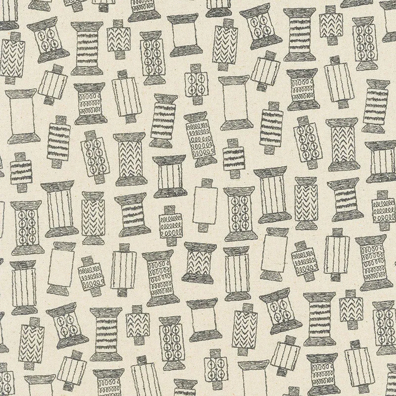 Cotton Flax Prints - Spools Natural Black Yardage