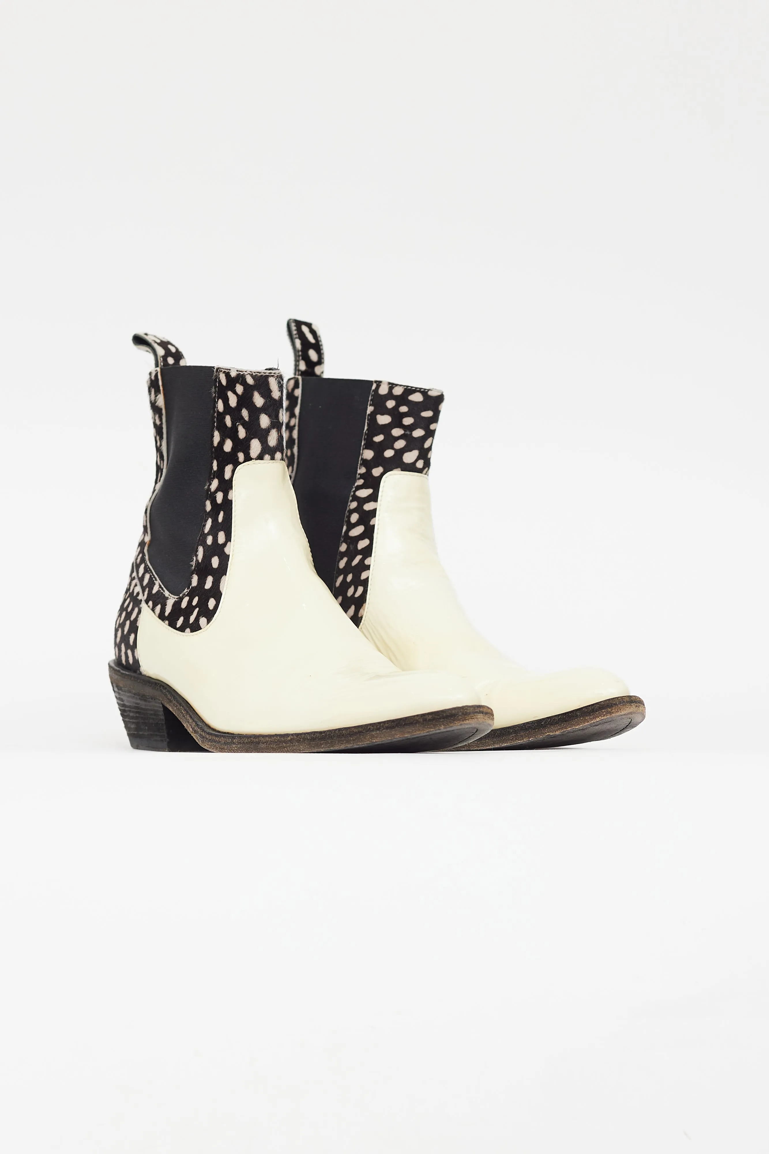 Cream & Black Patent Chelsea Boot